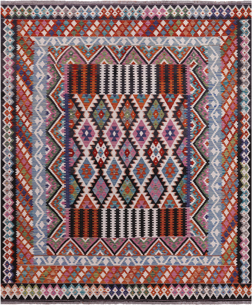 SUPER SALE Reversible Kilim Flat Weave Wool On Wool Rug - 8' 5" X 9' 8"