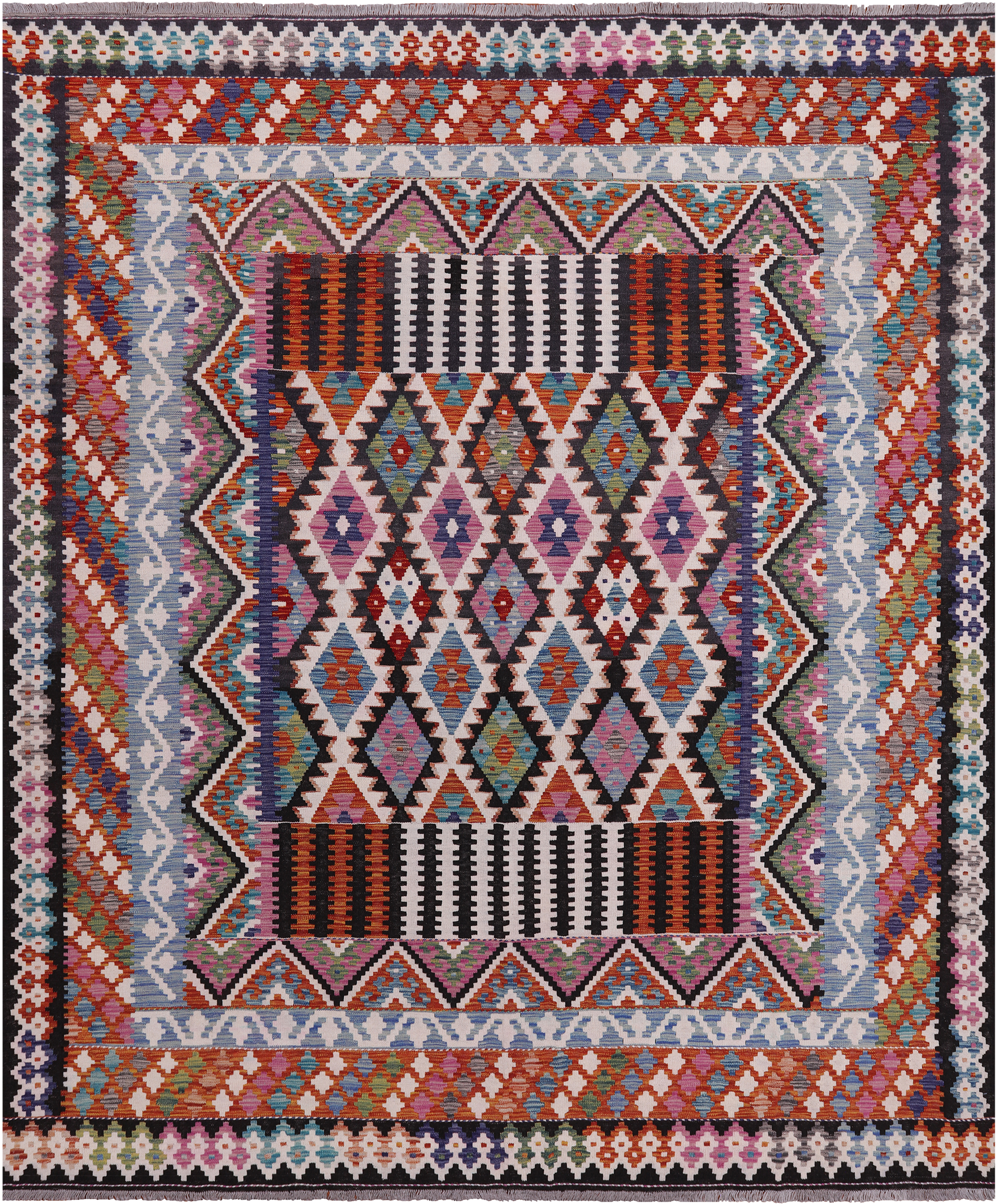 SUPER SALE Reversible Kilim Flat Weave Wool On Wool Rug - 8' 5" X 9' 8"