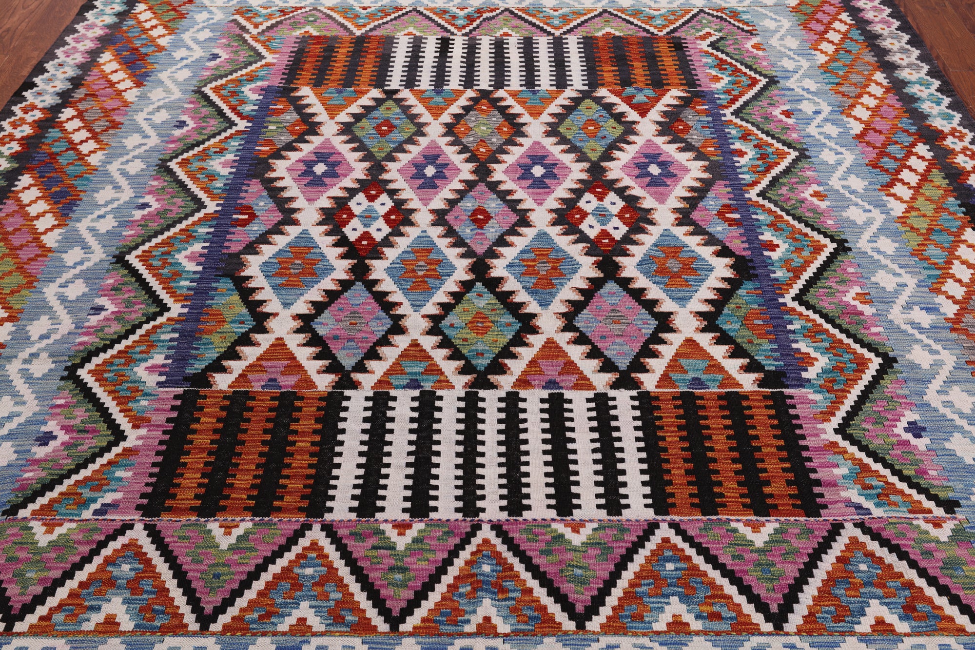 SUPER SALE Reversible Kilim Flat Weave Wool On Wool Rug - 8' 5" X 9' 8"