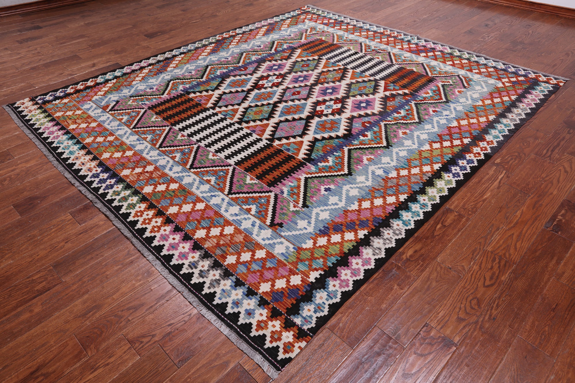 SUPER SALE Reversible Kilim Flat Weave Wool On Wool Rug - 8' 5" X 9' 8"