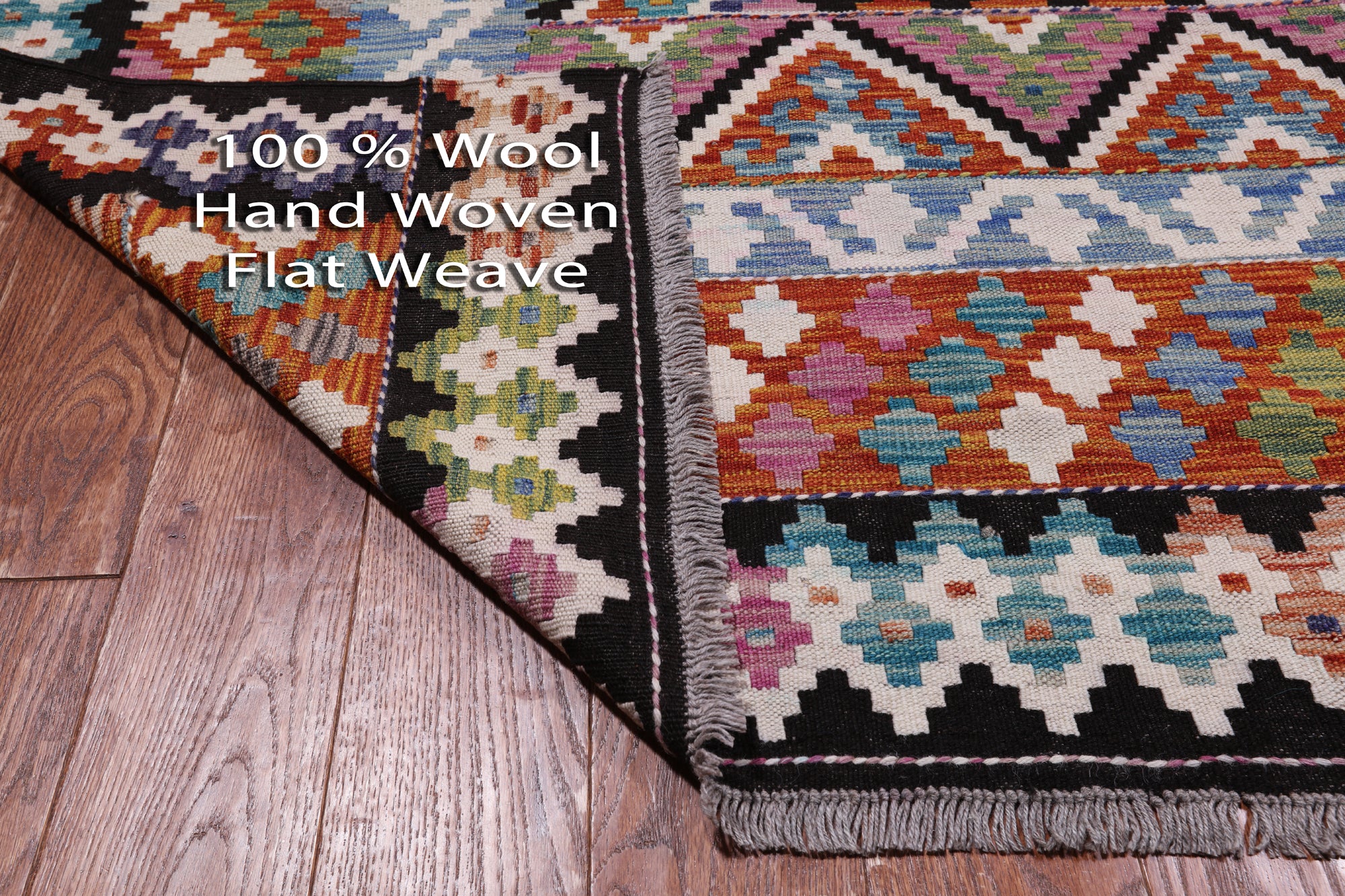 SUPER SALE Reversible Kilim Flat Weave Wool On Wool Rug - 8' 5" X 9' 8"