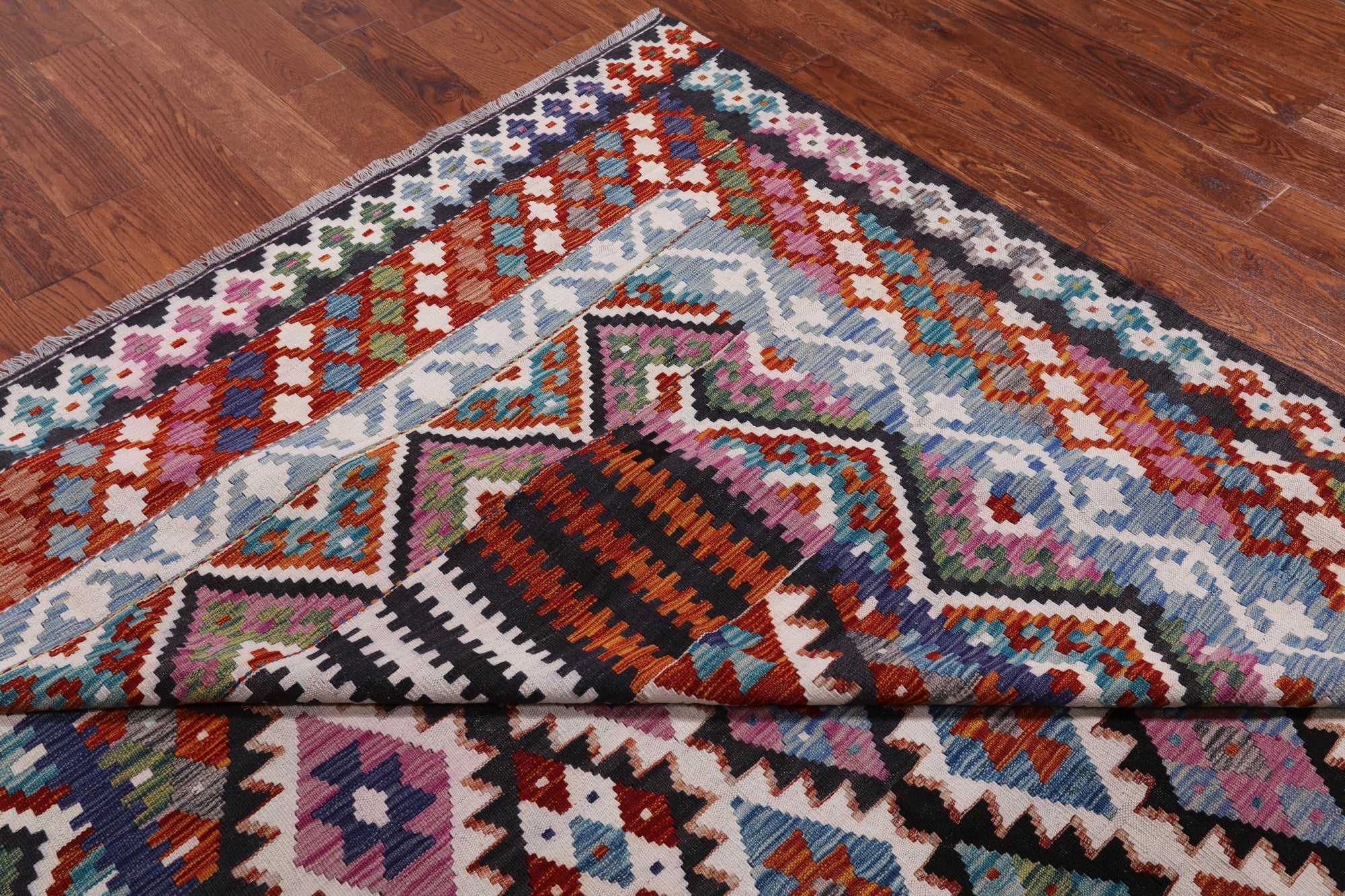 SUPER SALE Reversible Kilim Flat Weave Wool On Wool Rug - 8' 5" X 9' 8"