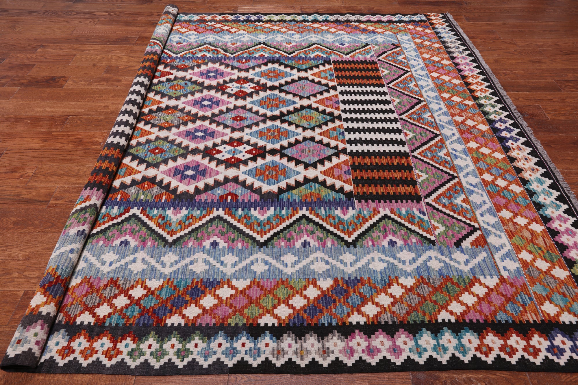 SUPER SALE Reversible Kilim Flat Weave Wool On Wool Rug - 8' 5" X 9' 8"