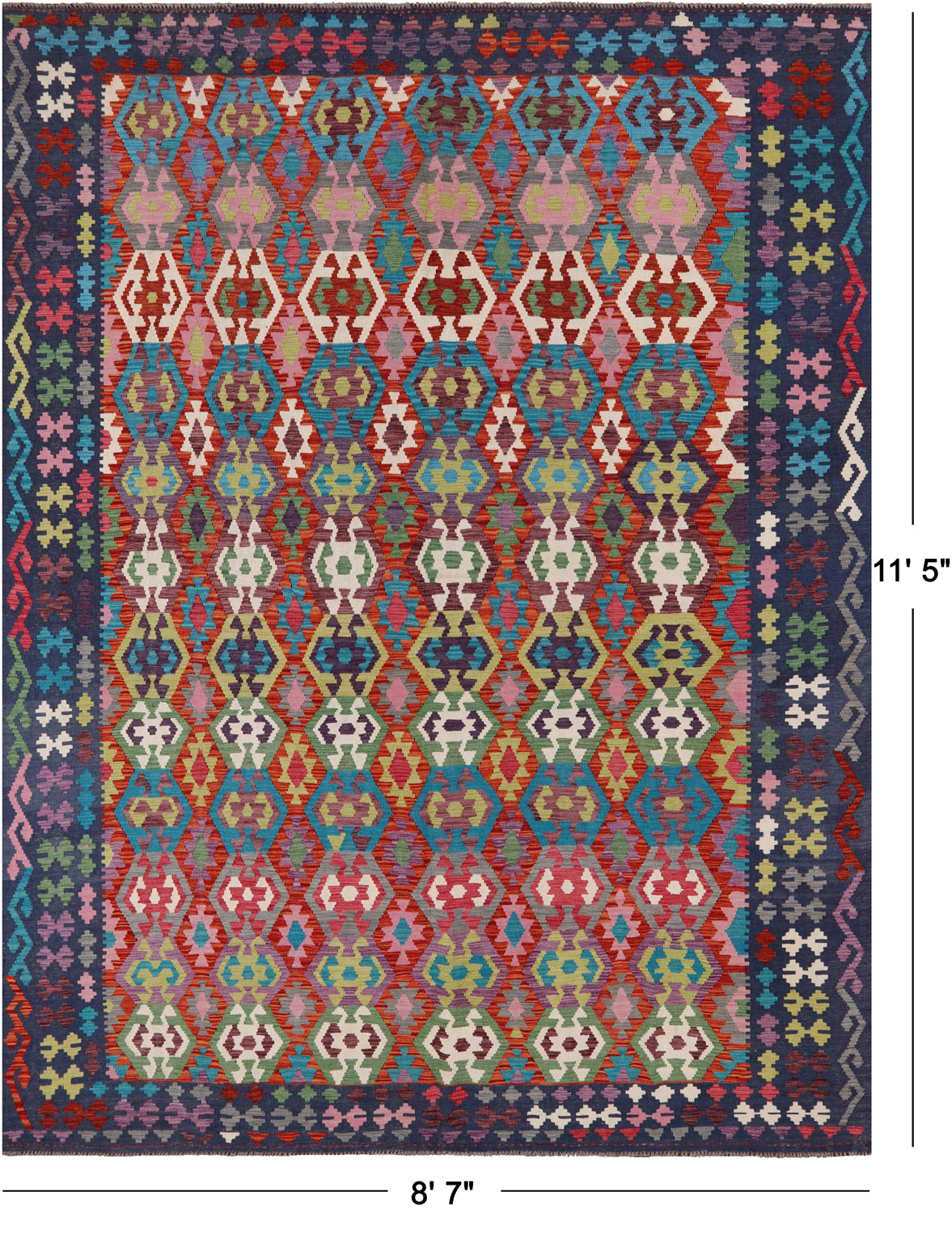 SUPER SALE Reversible Kilim Flat Weave Wool On Wool Rug - 8' 7" X 11' 5"