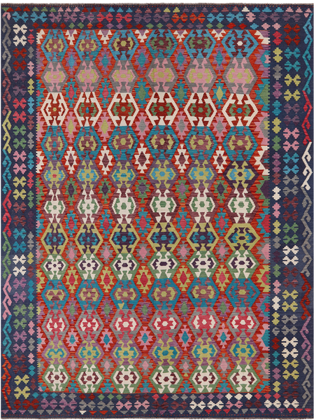 SUPER SALE Reversible Kilim Flat Weave Wool On Wool Rug - 8' 7" X 11' 5"