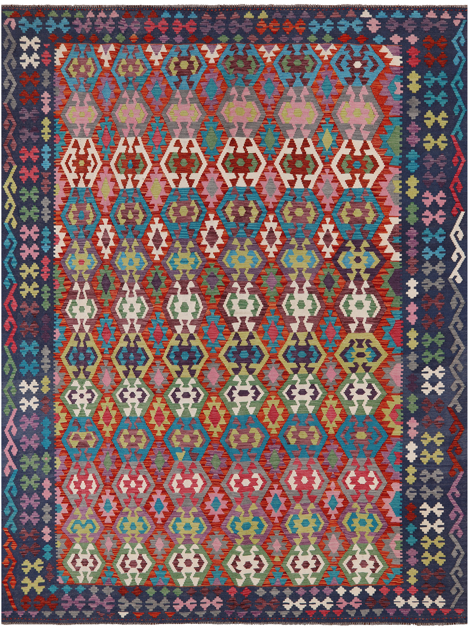 SUPER SALE Reversible Kilim Flat Weave Wool On Wool Rug - 8' 7" X 11' 5"