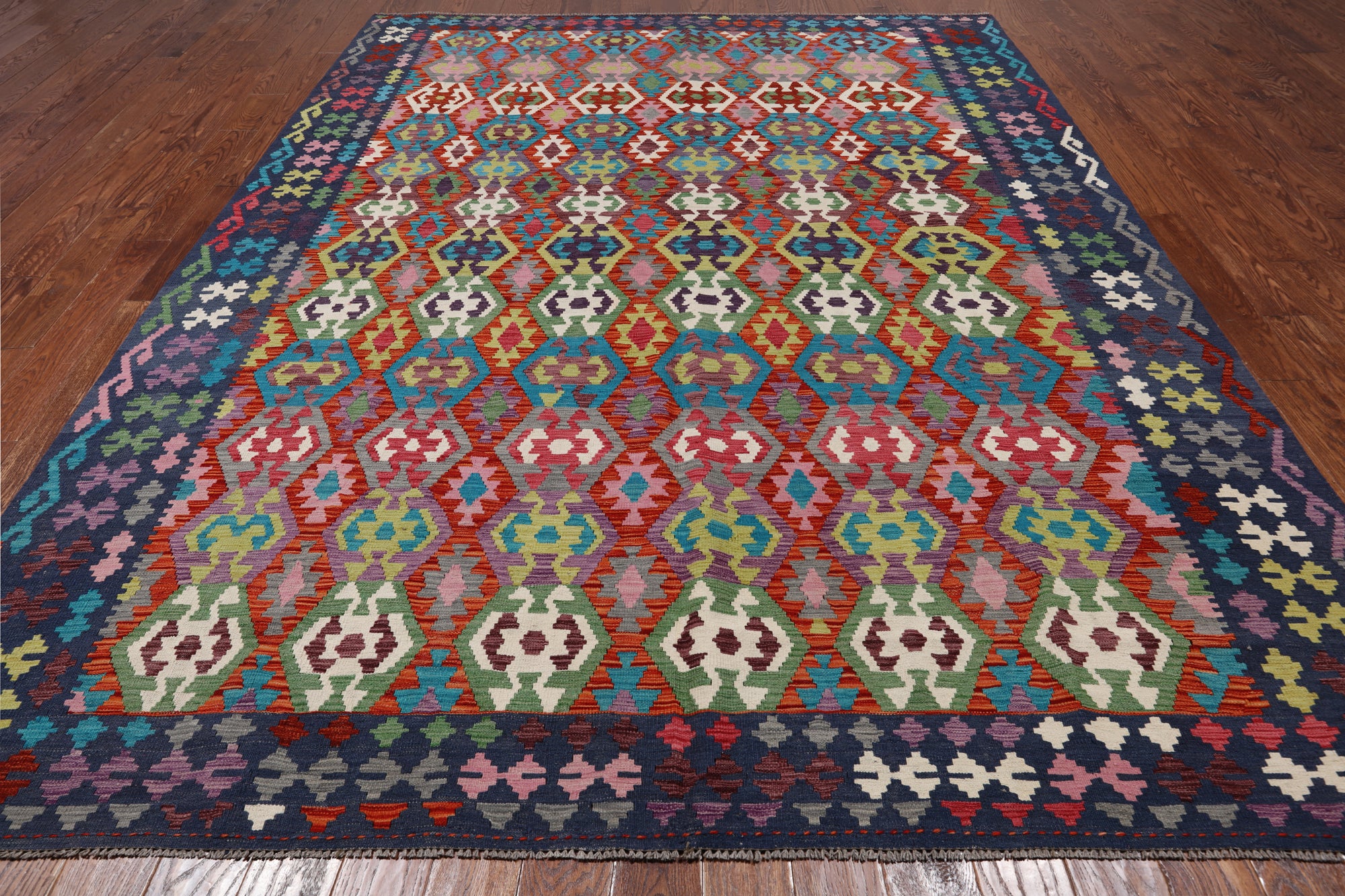 SUPER SALE Reversible Kilim Flat Weave Wool On Wool Rug - 8' 7" X 11' 5"