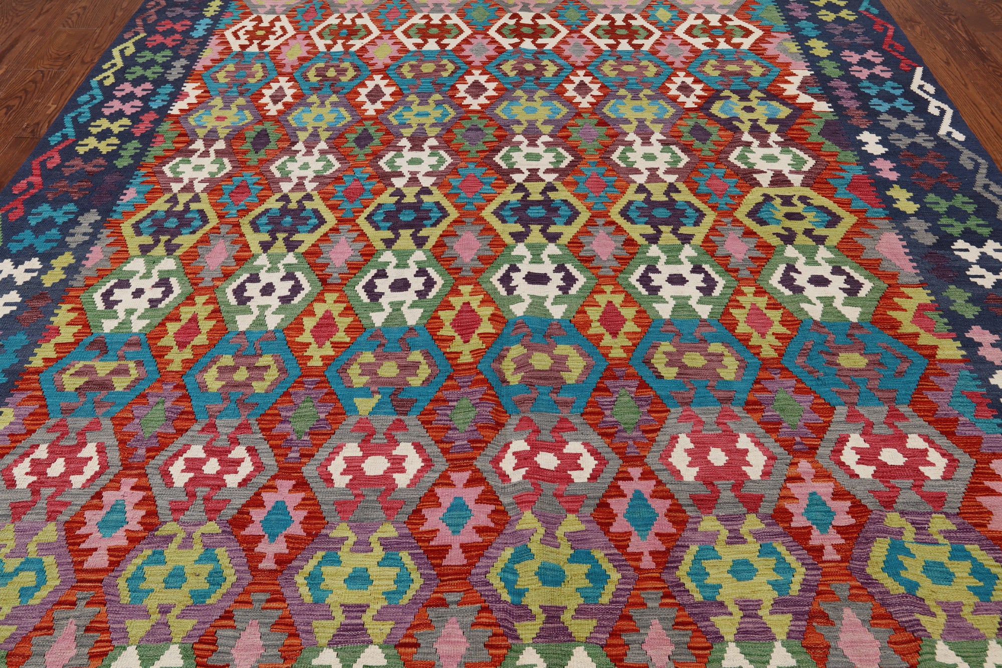 SUPER SALE Reversible Kilim Flat Weave Wool On Wool Rug - 8' 7" X 11' 5"
