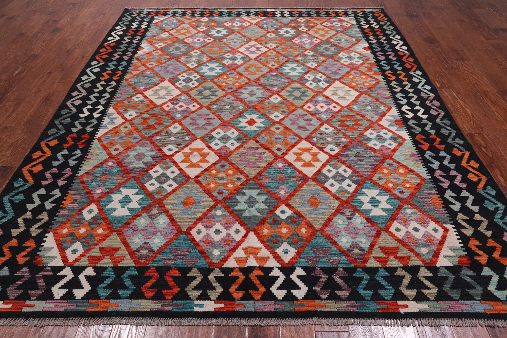 SUPER SALE Reversible Kilim Flat Weave Wool On Wool Rug - 8' 4" X 9' 9"