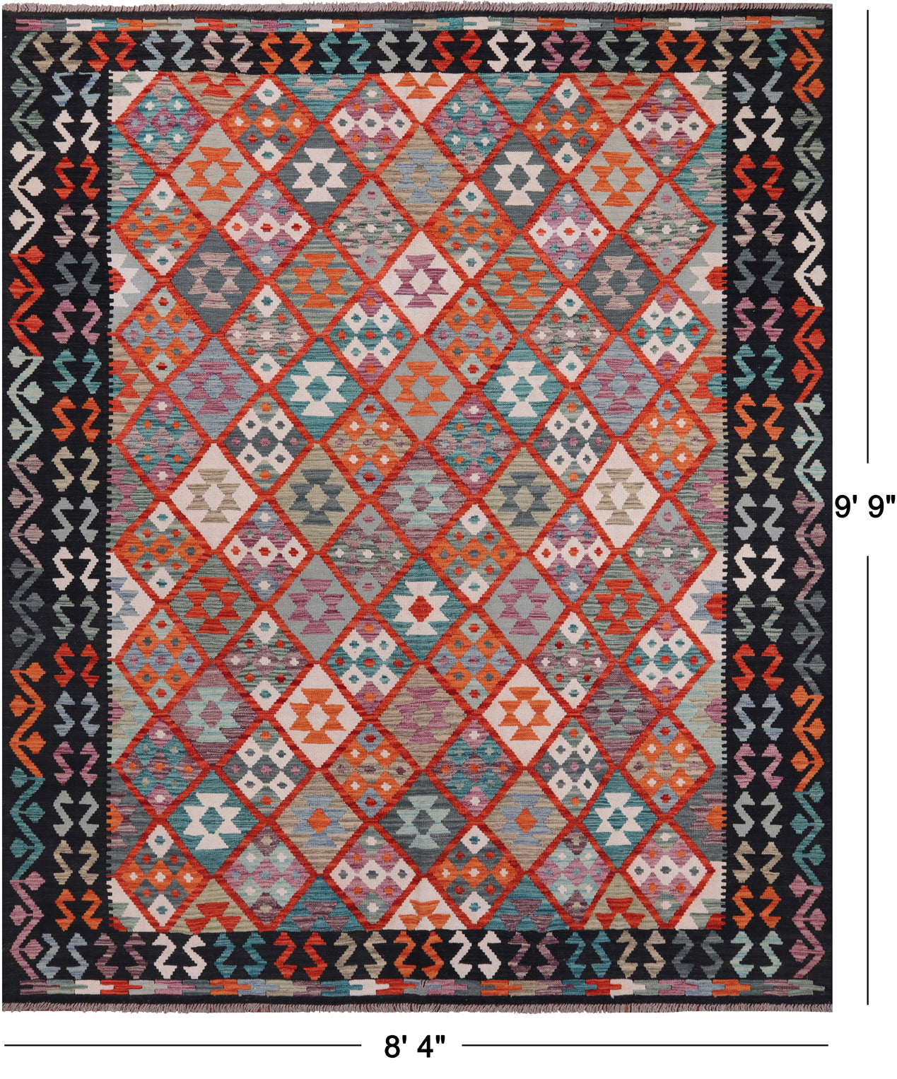 SUPER SALE Reversible Kilim Flat Weave Wool On Wool Rug - 8' 4" X 9' 9"