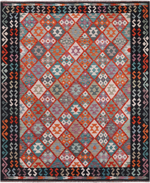 SUPER SALE Reversible Kilim Flat Weave Wool On Wool Rug - 8' 4" X 9' 9"