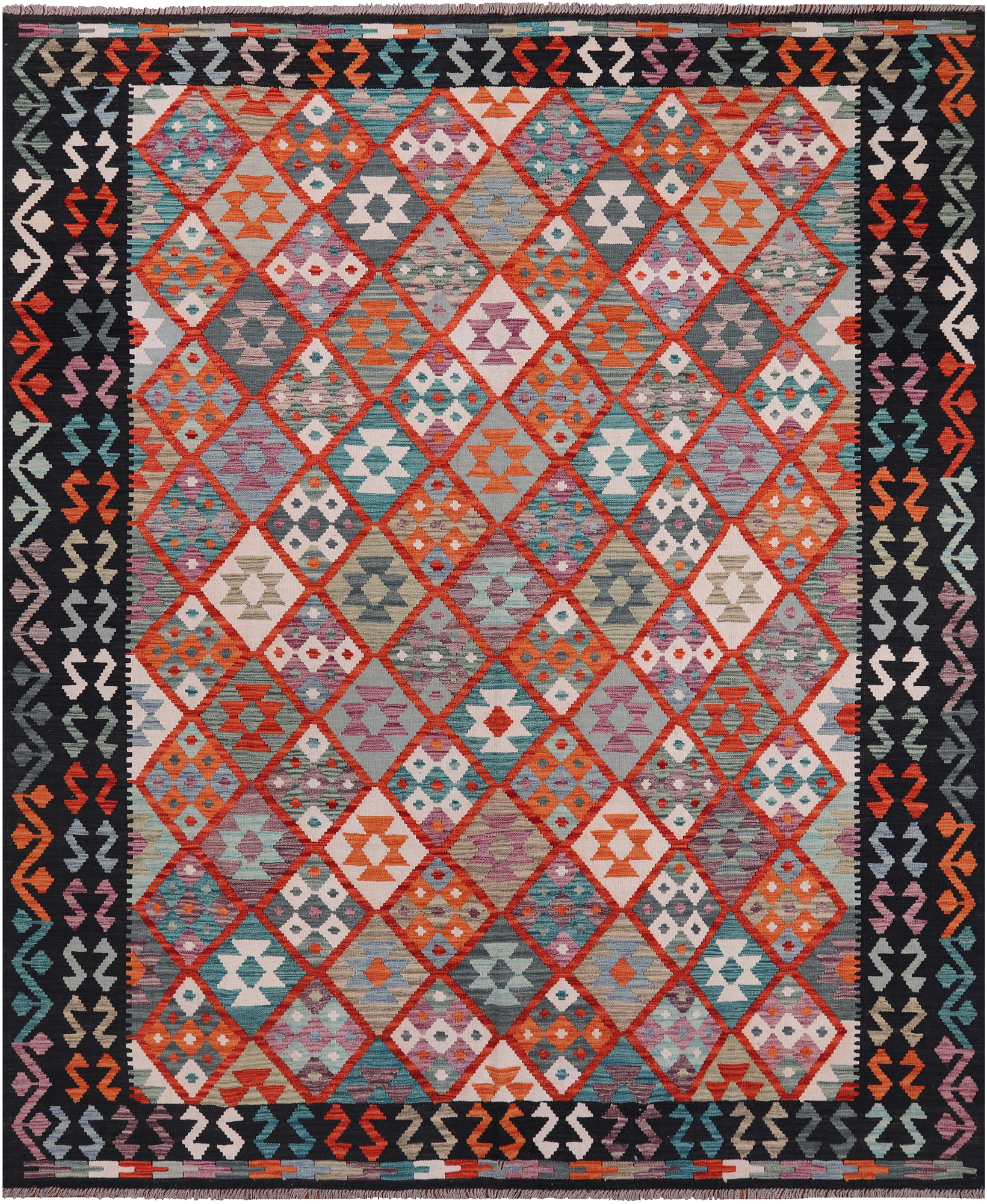 SUPER SALE Reversible Kilim Flat Weave Wool On Wool Rug - 8' 4" X 9' 9"