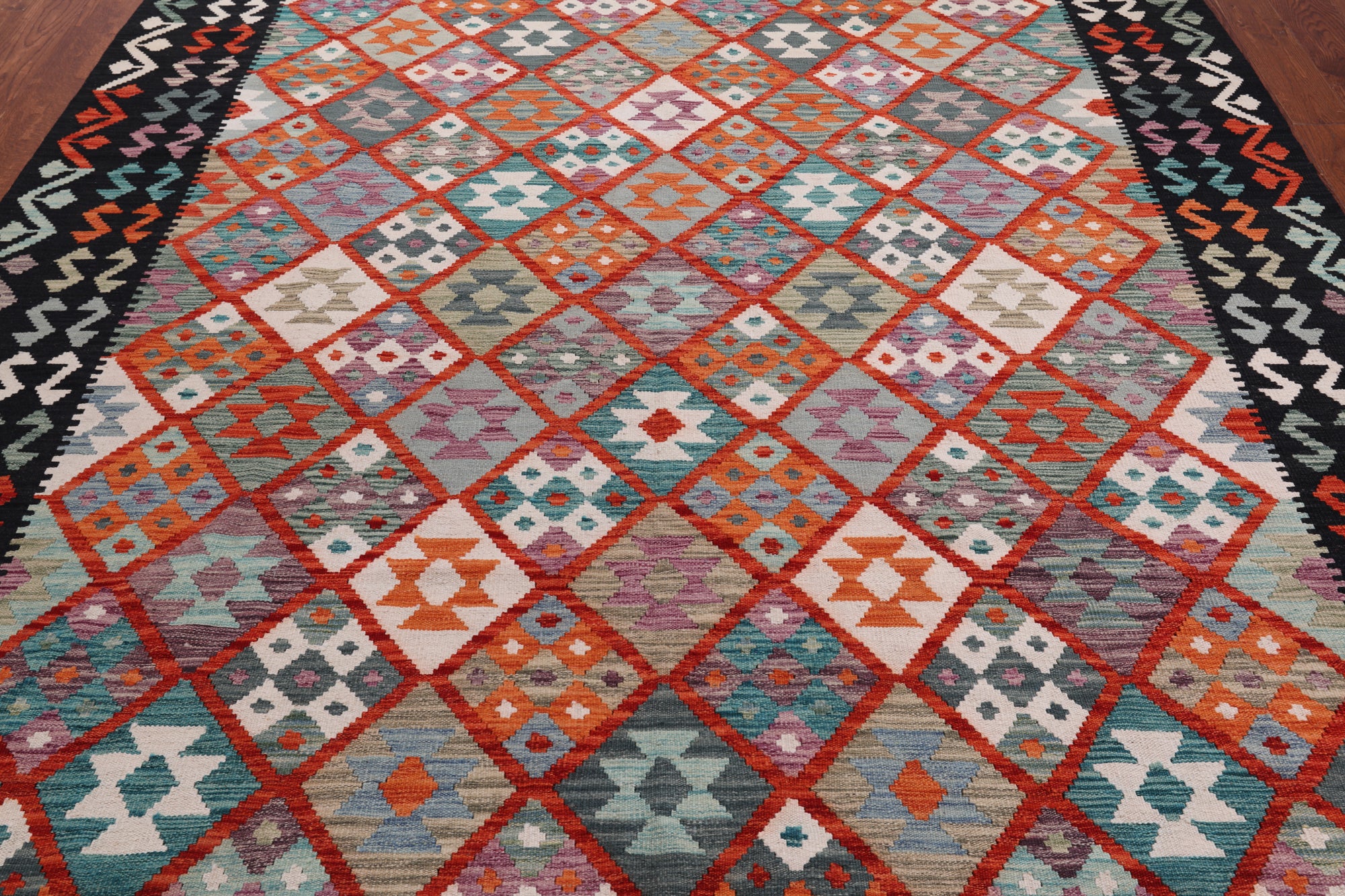 SUPER SALE Reversible Kilim Flat Weave Wool On Wool Rug - 8' 4" X 9' 9"