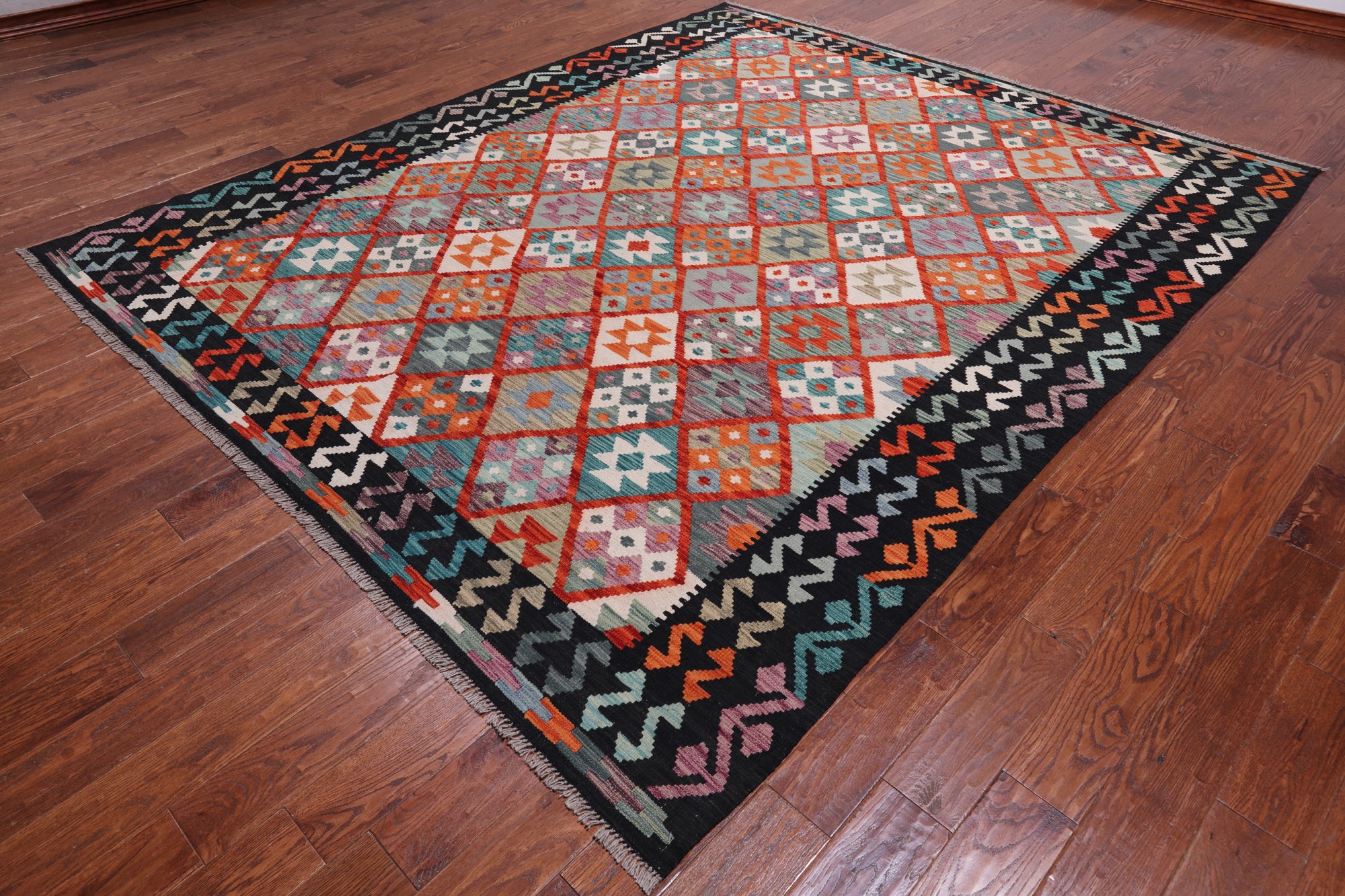 SUPER SALE Reversible Kilim Flat Weave Wool On Wool Rug - 8' 4" X 9' 9"