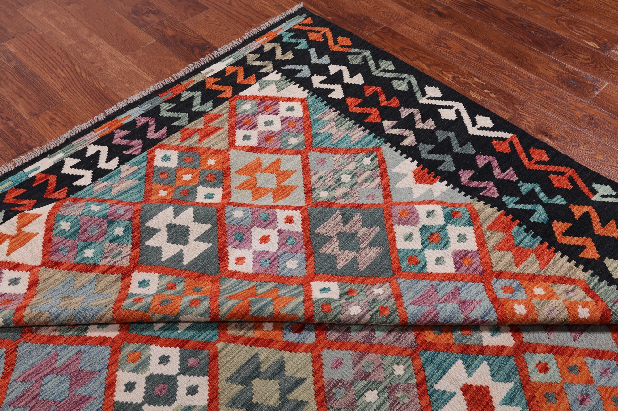 SUPER SALE Reversible Kilim Flat Weave Wool On Wool Rug - 8' 4" X 9' 9"