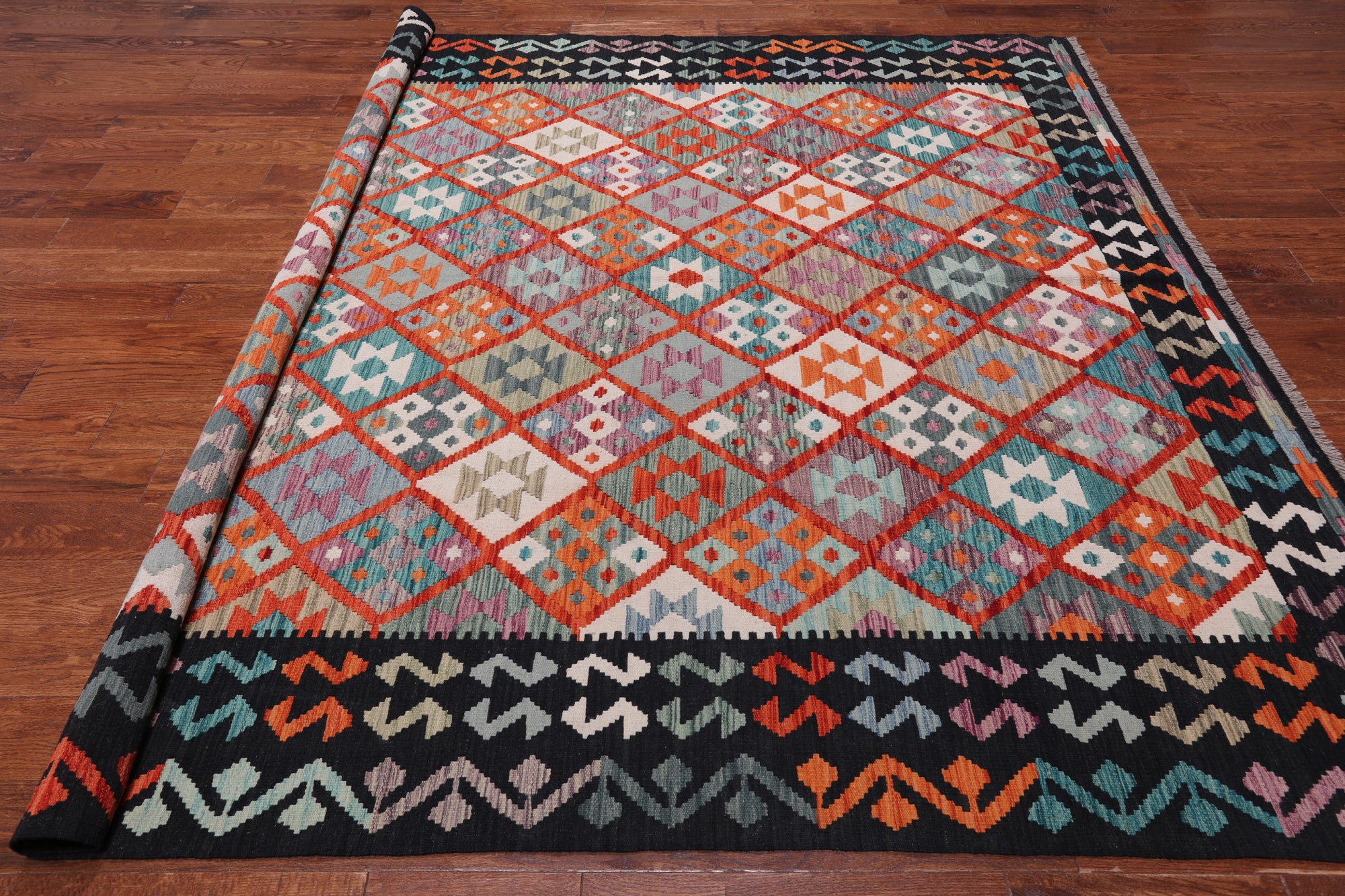 SUPER SALE Reversible Kilim Flat Weave Wool On Wool Rug - 8' 4" X 9' 9"