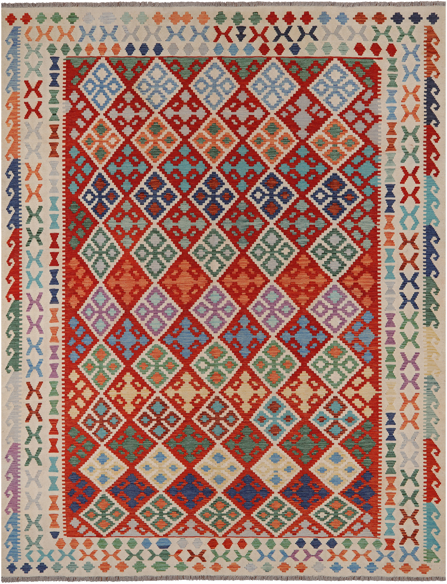SUPER SALE Reversible Kilim Flat Weave Wool On Wool Rug - 8' 7" X 11' 3"