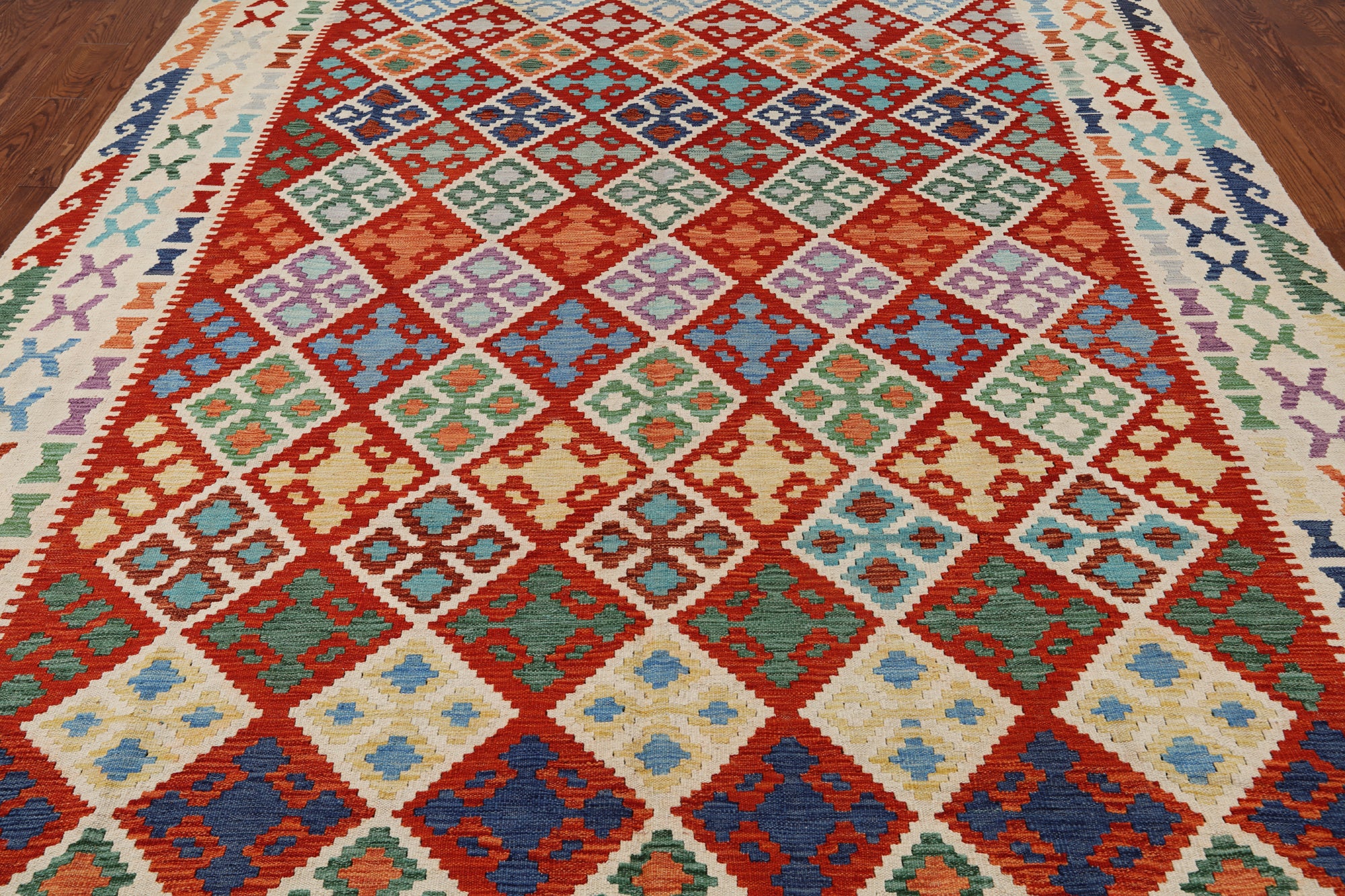 SUPER SALE Reversible Kilim Flat Weave Wool On Wool Rug - 8' 7" X 11' 3"