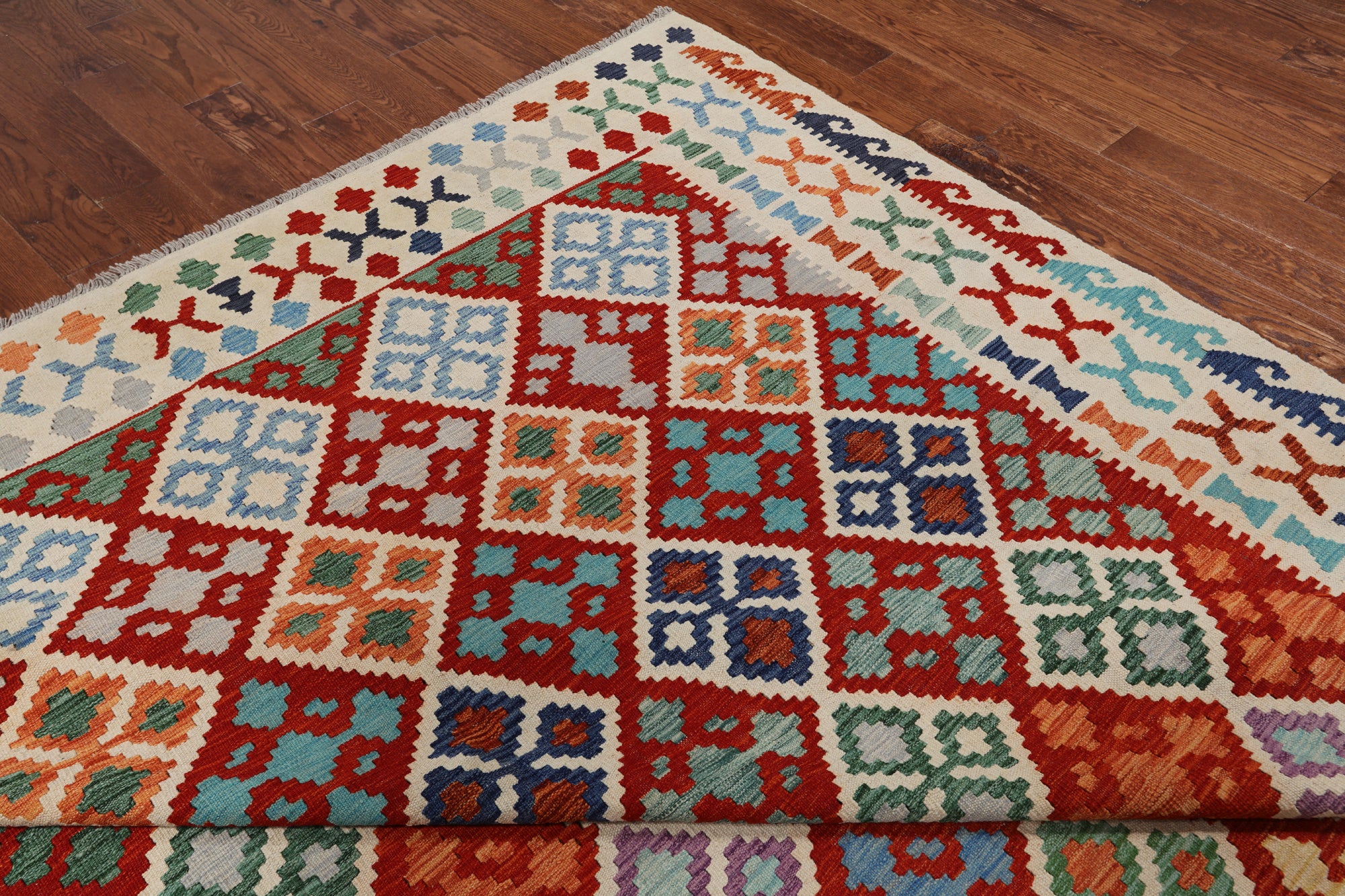 SUPER SALE Reversible Kilim Flat Weave Wool On Wool Rug - 8' 7" X 11' 3"