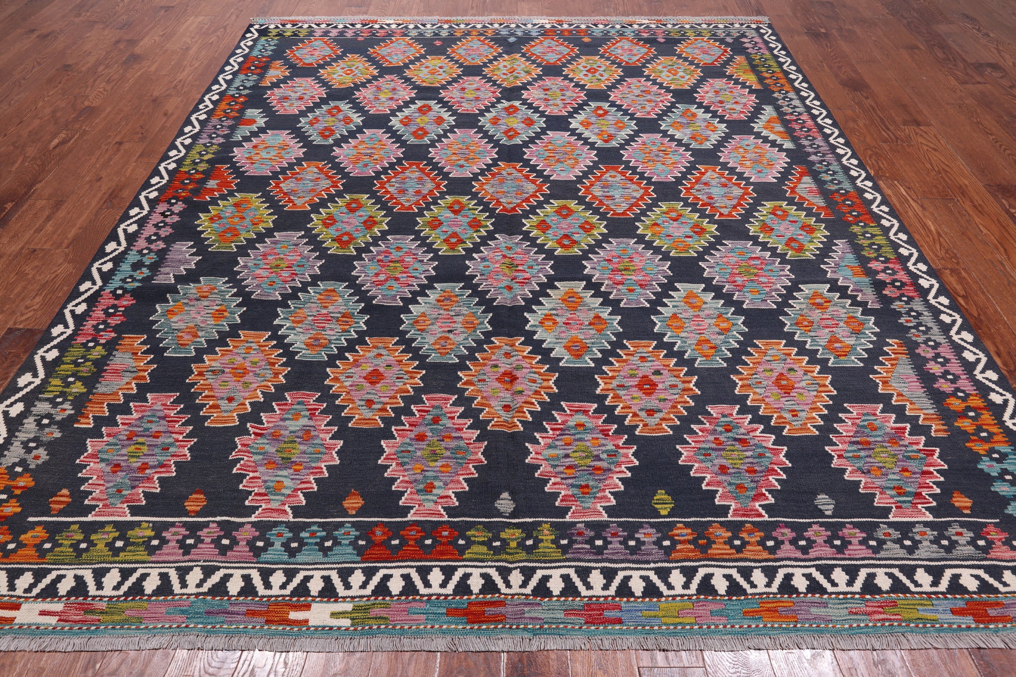 SUPER SALE Reversible Kilim Flat Weave Wool On Wool Rug - 8' 6" X 9' 7"