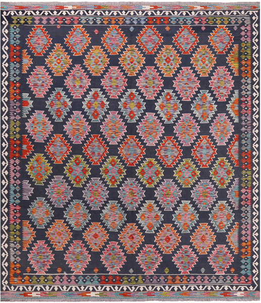 SUPER SALE Reversible Kilim Flat Weave Wool On Wool Rug - 8' 6" X 9' 7"