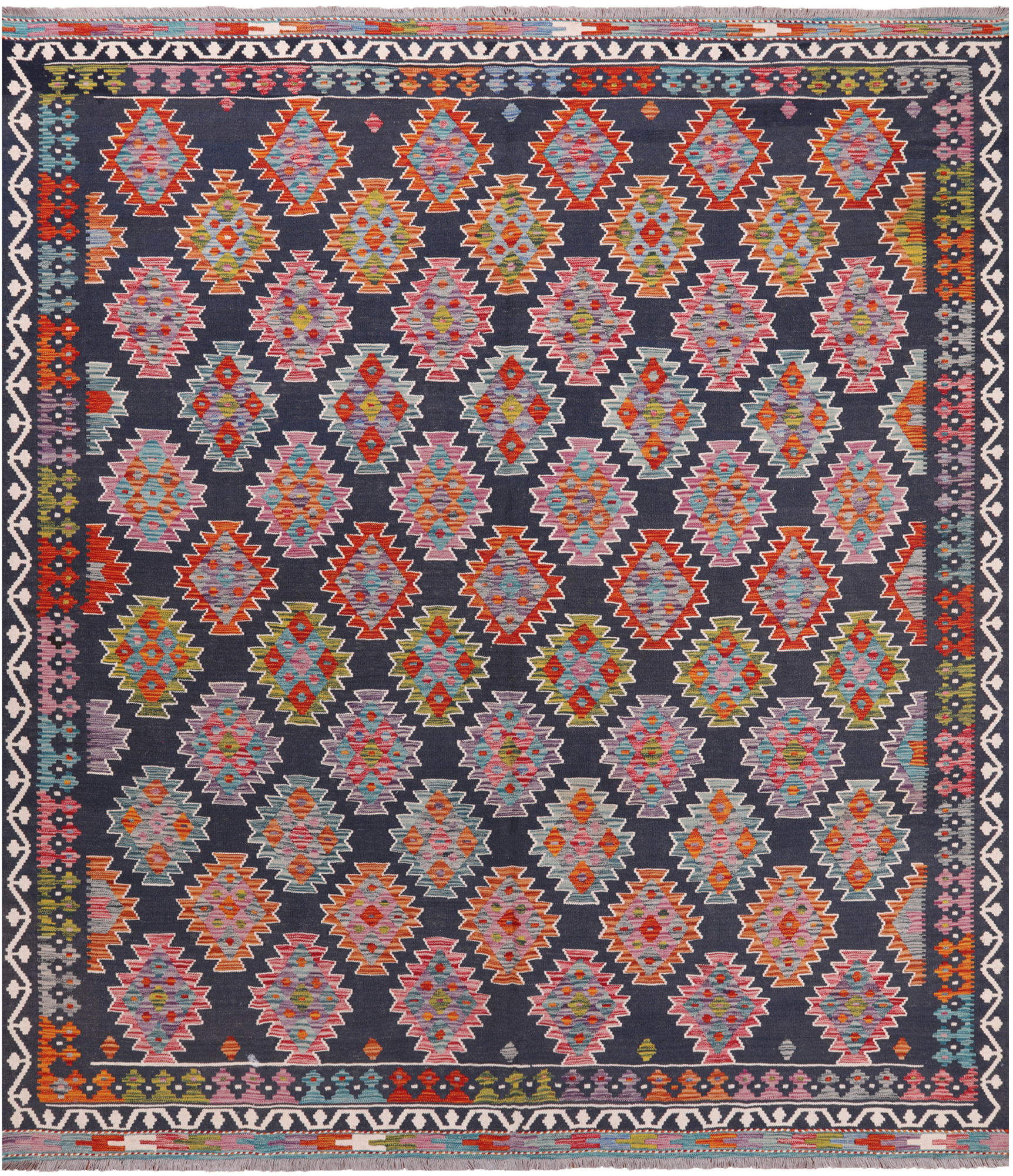 SUPER SALE Reversible Kilim Flat Weave Wool On Wool Rug - 8' 6" X 9' 7"