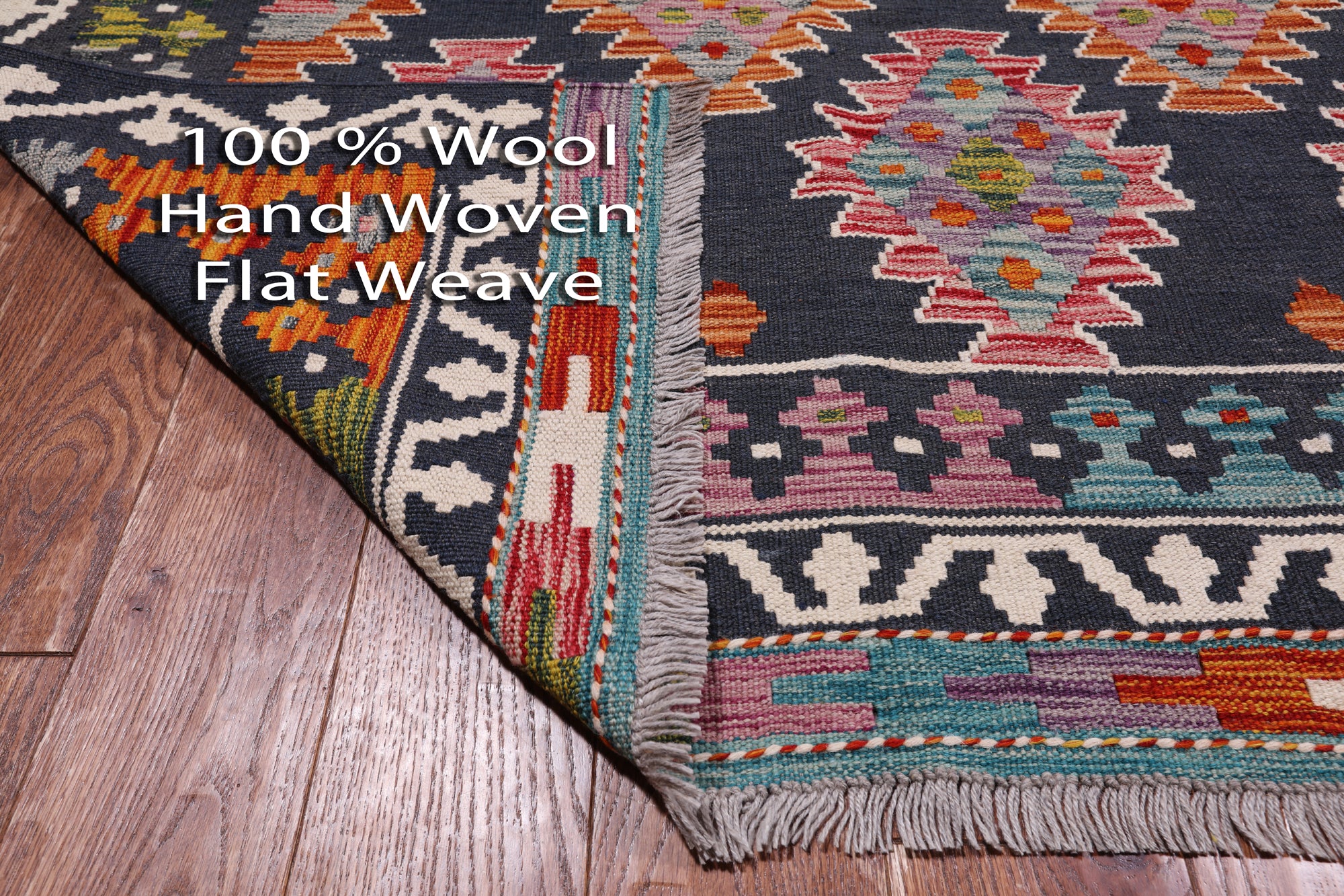 SUPER SALE Reversible Kilim Flat Weave Wool On Wool Rug - 8' 6" X 9' 7"