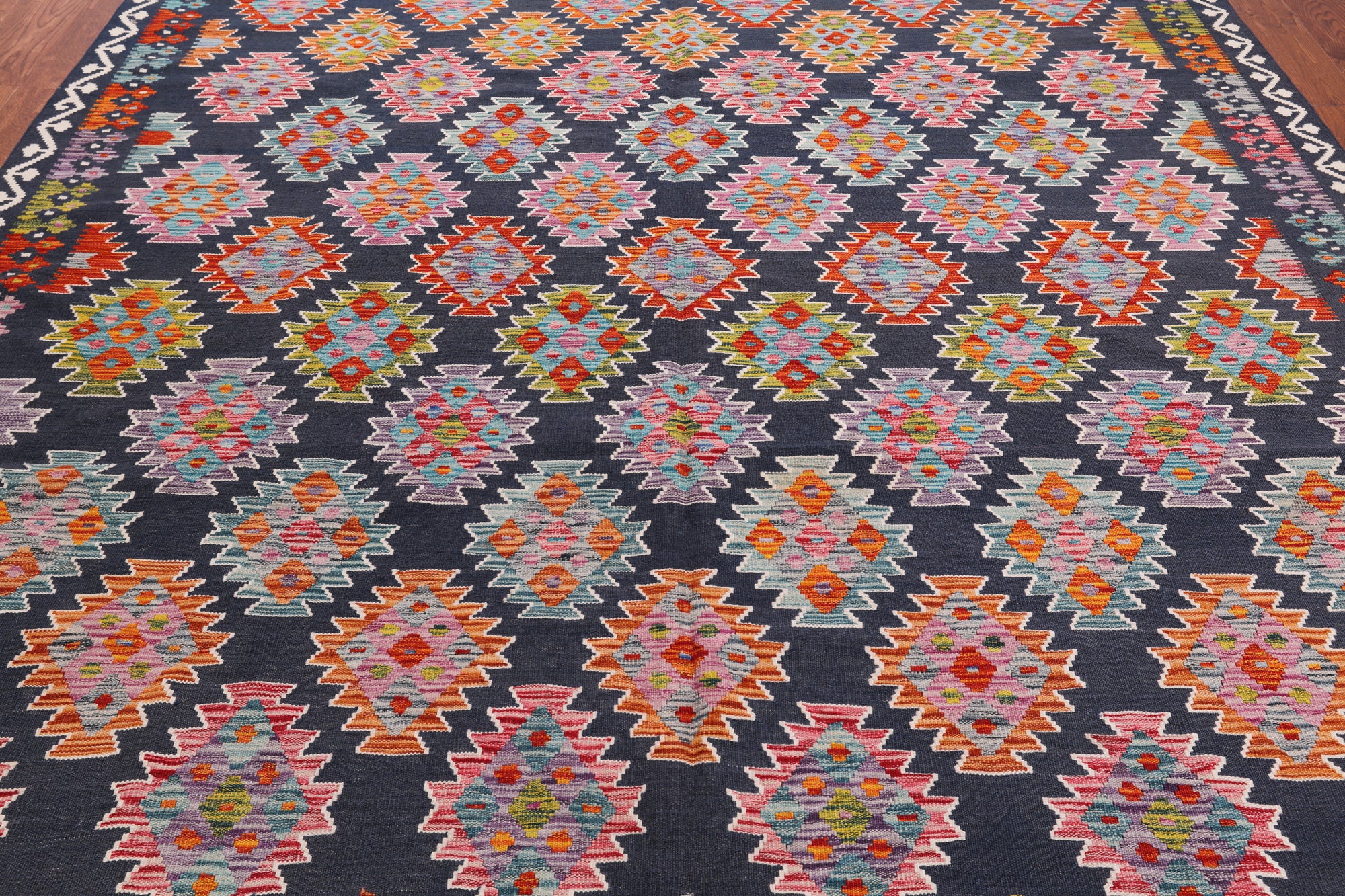 SUPER SALE Reversible Kilim Flat Weave Wool On Wool Rug - 8' 6" X 9' 7"