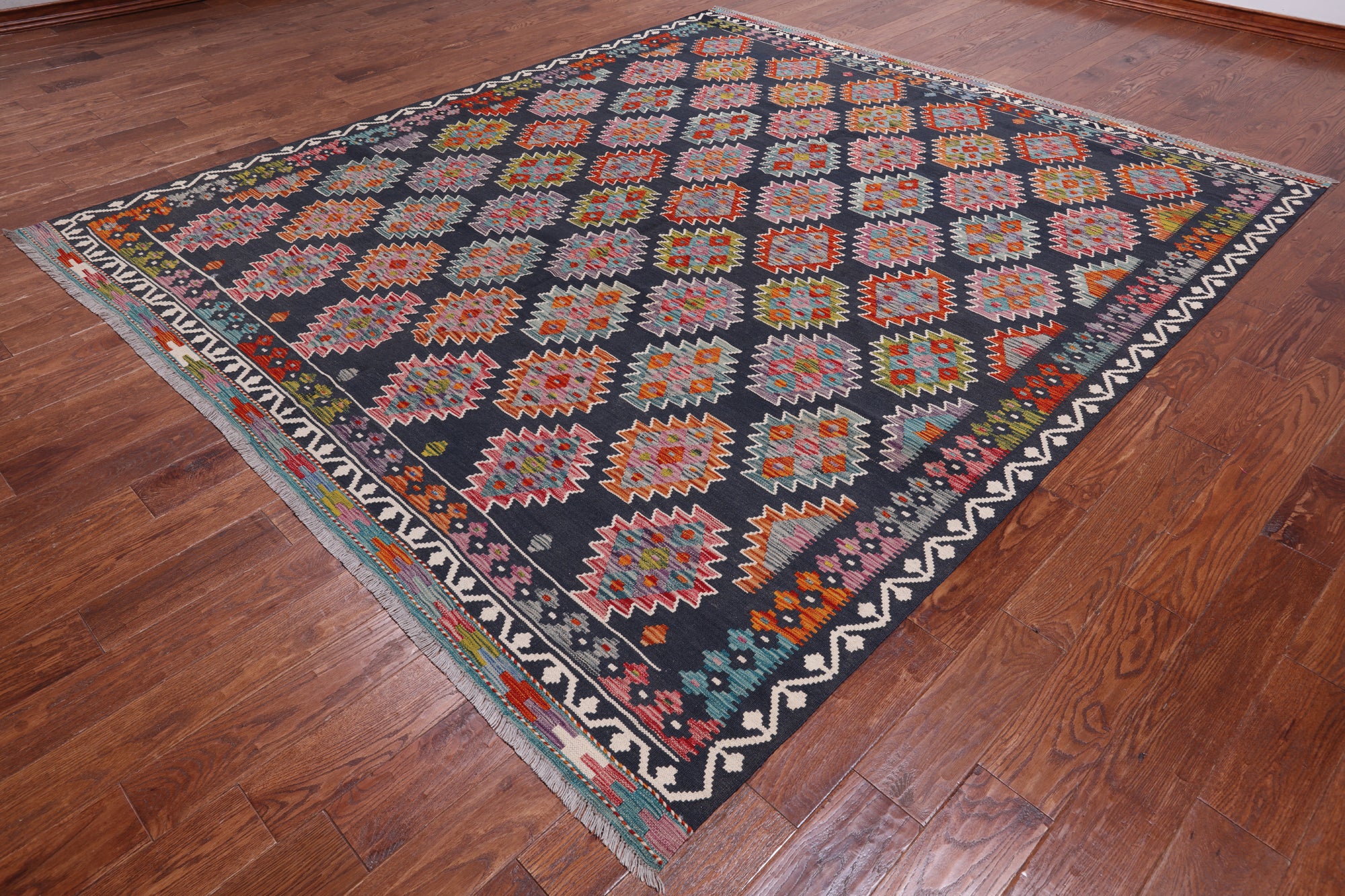 SUPER SALE Reversible Kilim Flat Weave Wool On Wool Rug - 8' 6" X 9' 7"