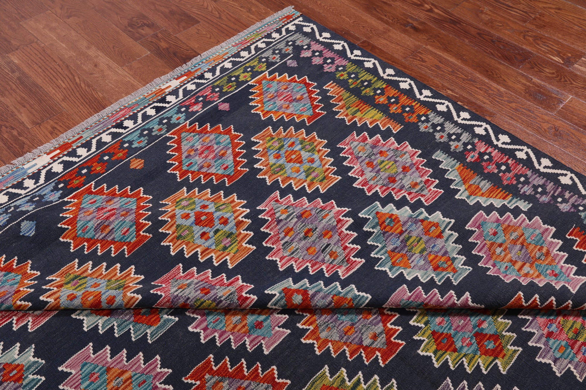 SUPER SALE Reversible Kilim Flat Weave Wool On Wool Rug - 8' 6" X 9' 7"