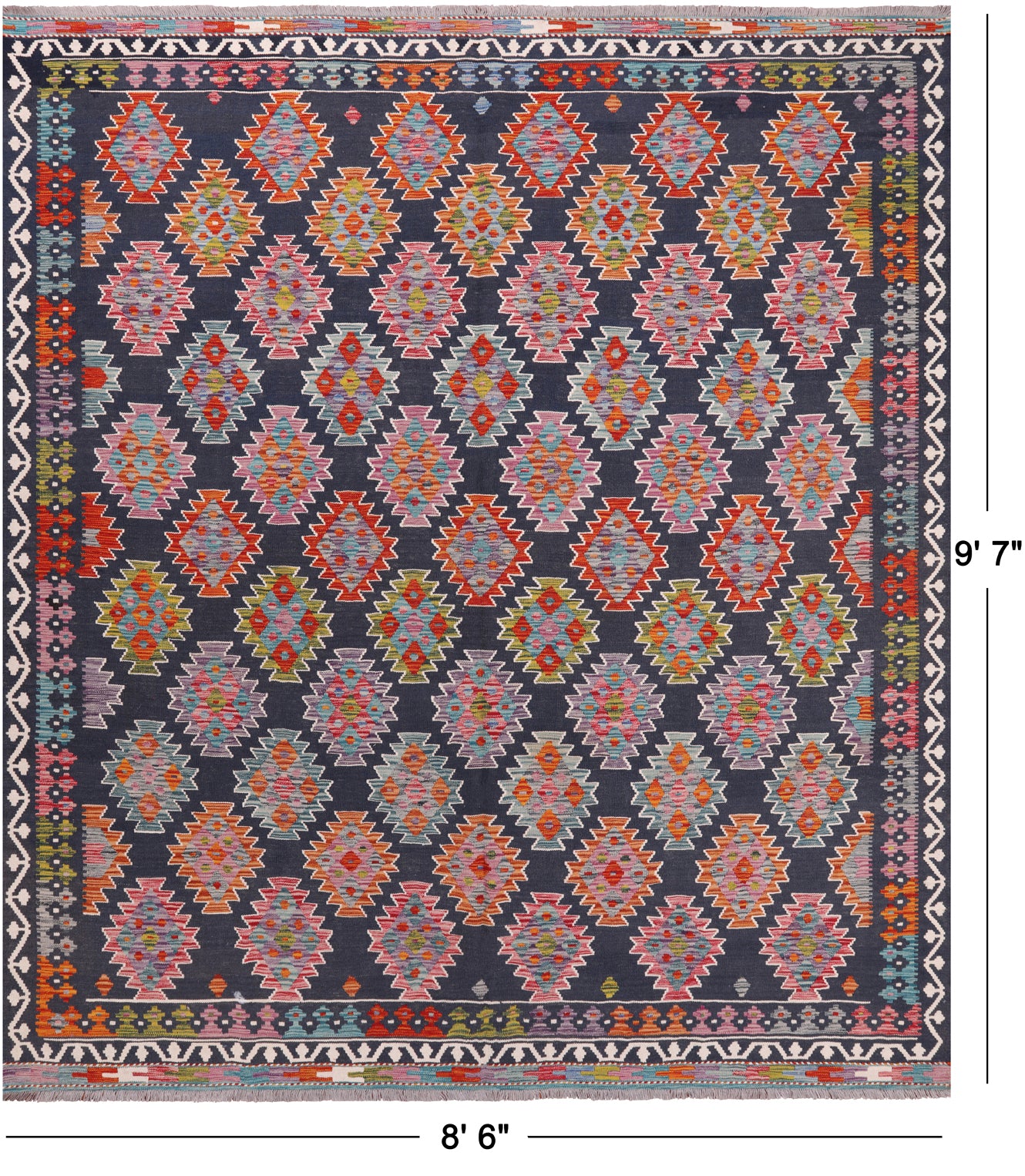 SUPER SALE Reversible Kilim Flat Weave Wool On Wool Rug - 8' 6" X 9' 7"