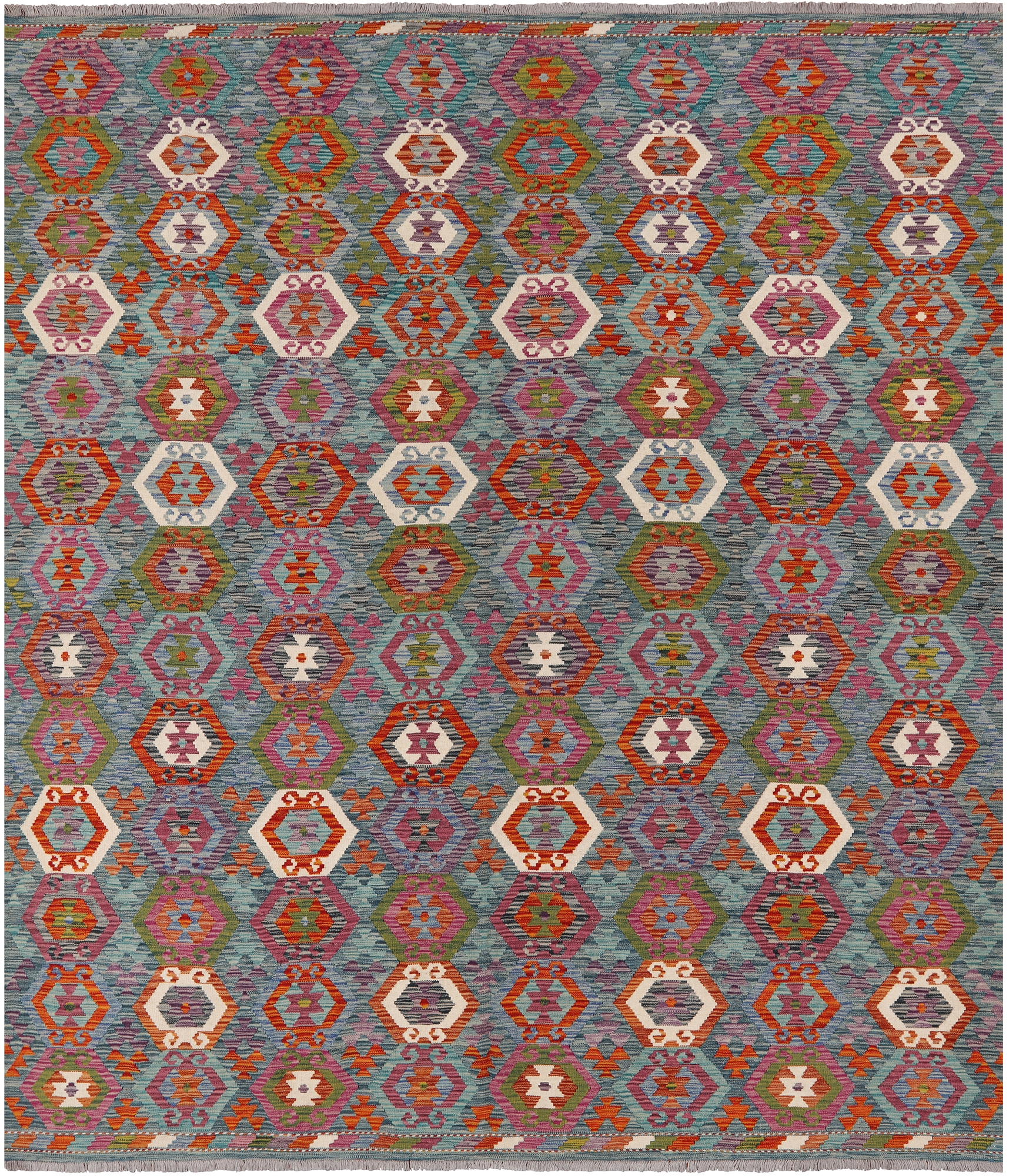 SUPER SALE Reversible Kilim Flat Weave Wool On Wool Rug - 8' 6" X 9' 7"