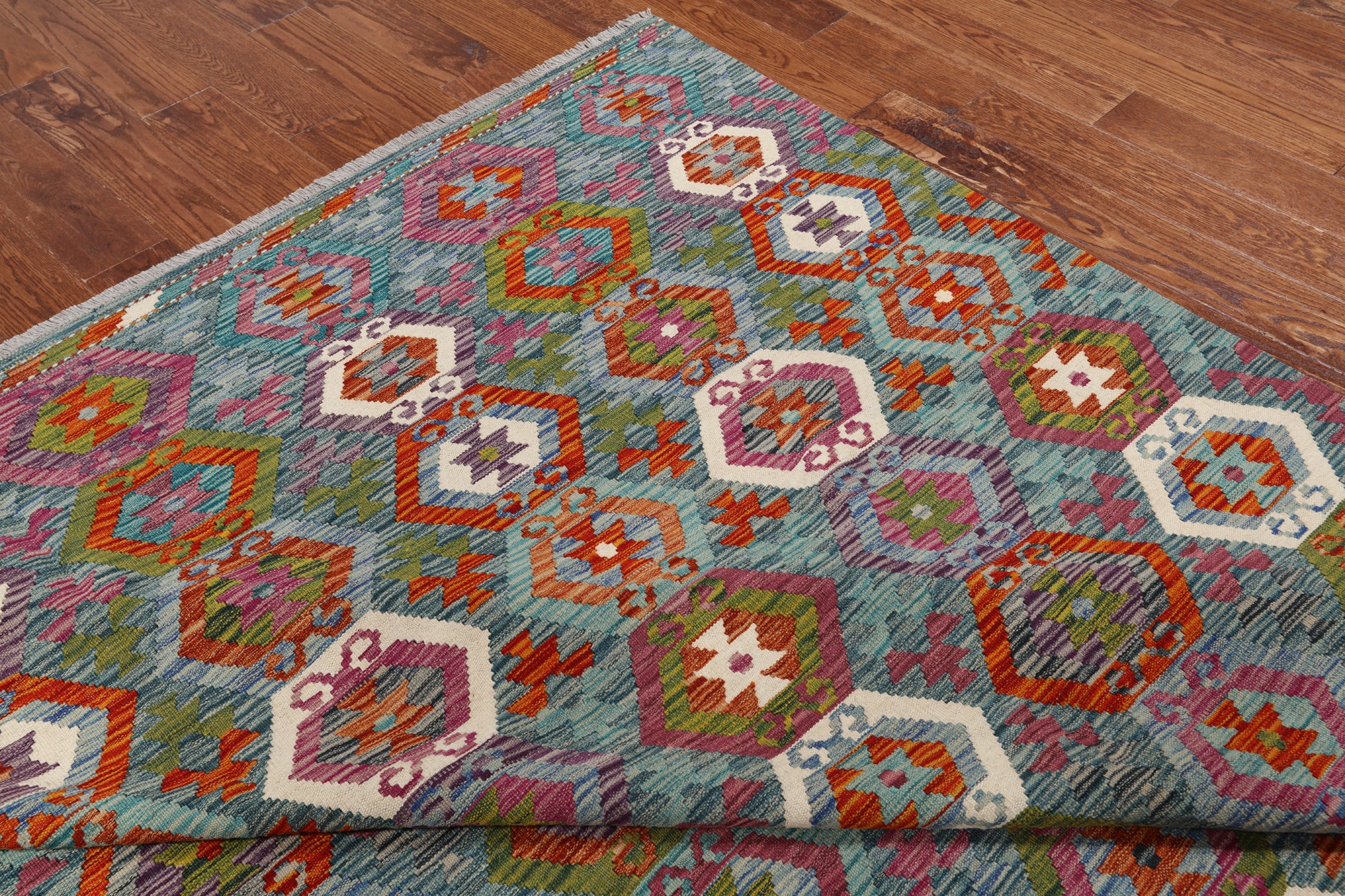 SUPER SALE Reversible Kilim Flat Weave Wool On Wool Rug - 8' 6" X 9' 7"