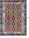 SUPER SALE Reversible Kilim Flat Weave Wool On Wool Rug - 5' 1" X 6' 7"