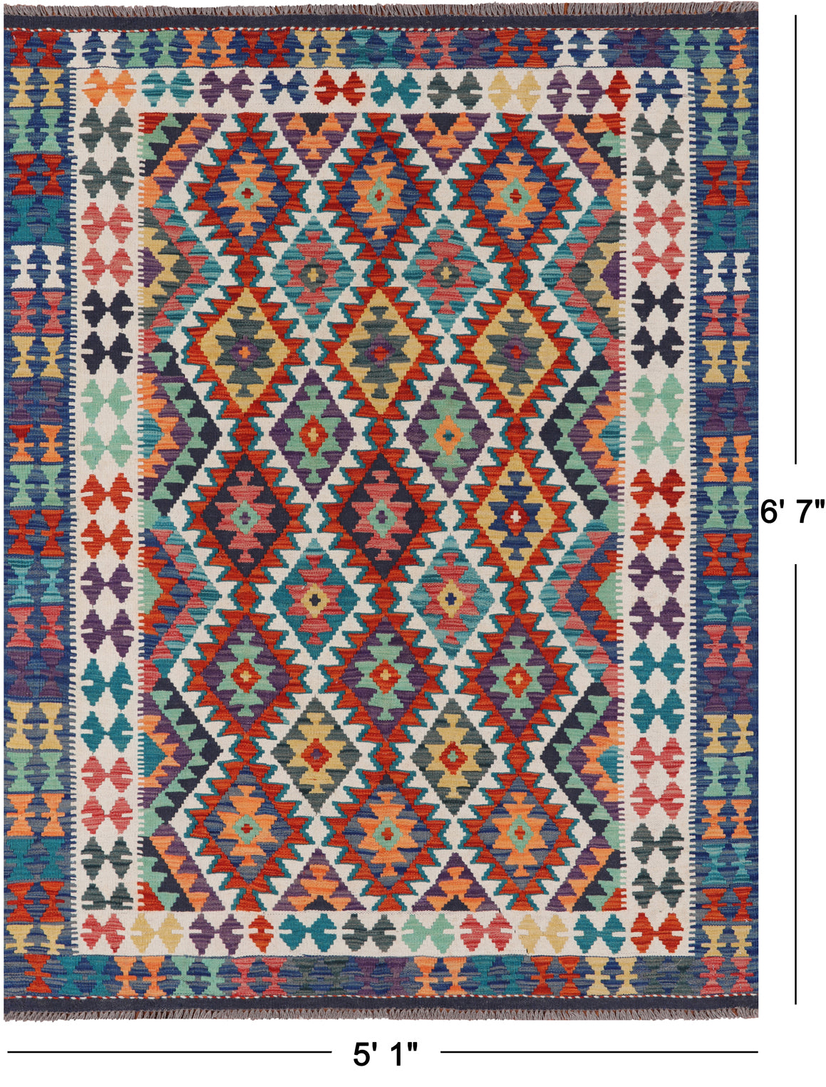 SUPER SALE Reversible Kilim Flat Weave Wool On Wool Rug - 5' 1" X 6' 7"