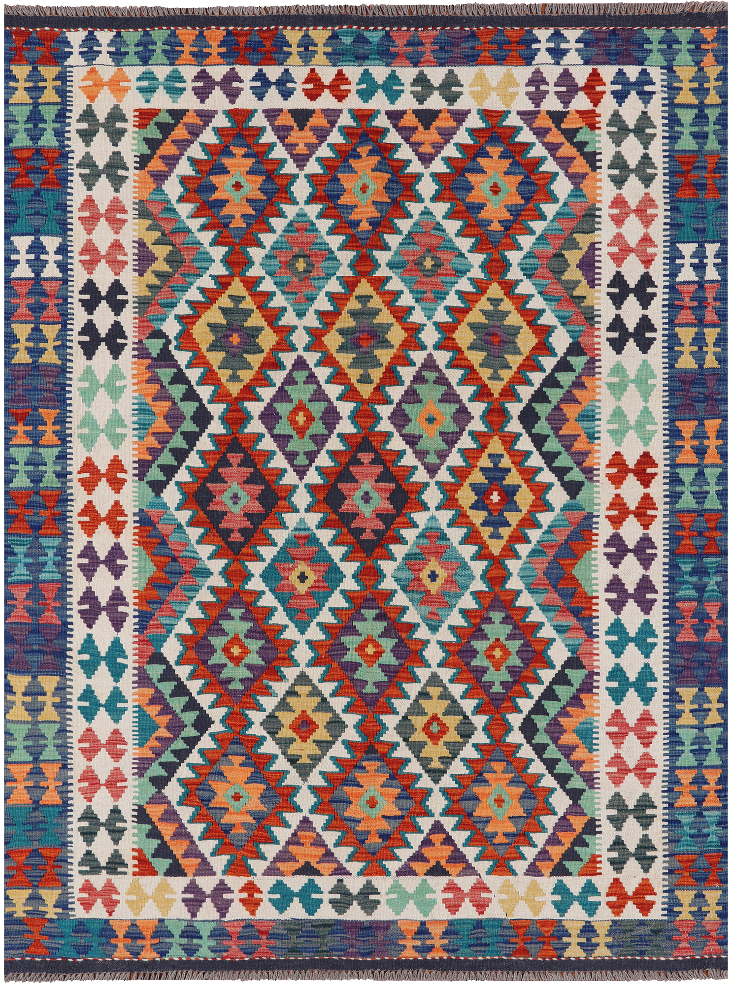 SUPER SALE Reversible Kilim Flat Weave Wool On Wool Rug - 5' 1" X 6' 7"