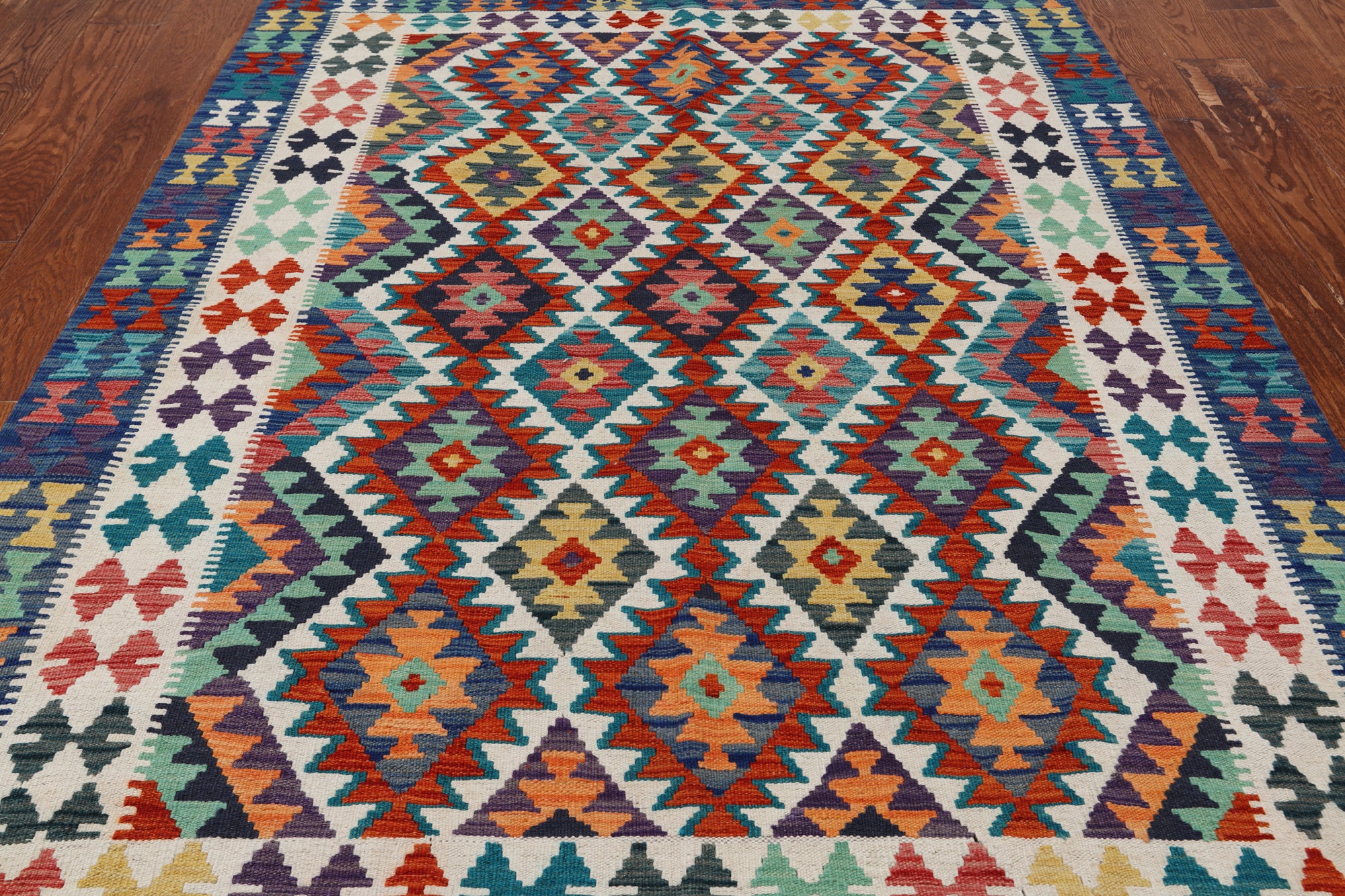 SUPER SALE Reversible Kilim Flat Weave Wool On Wool Rug - 5' 1" X 6' 7"