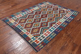 SUPER SALE Reversible Kilim Flat Weave Wool On Wool Rug - 5' 1" X 6' 7"