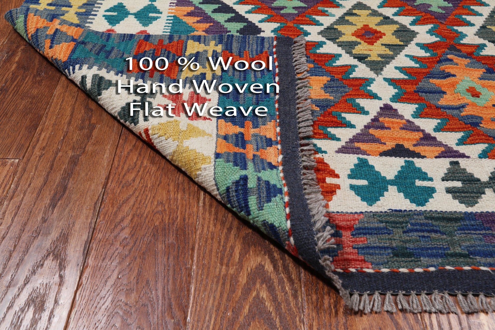 SUPER SALE Reversible Kilim Flat Weave Wool On Wool Rug - 5' 1" X 6' 7"