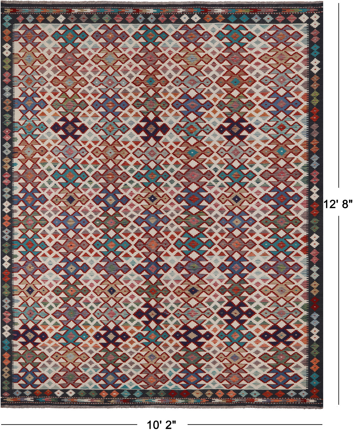 SUPER SALE Reversible Kilim Flat Weave Wool On Wool Rug - 10' 2" X 12' 8"