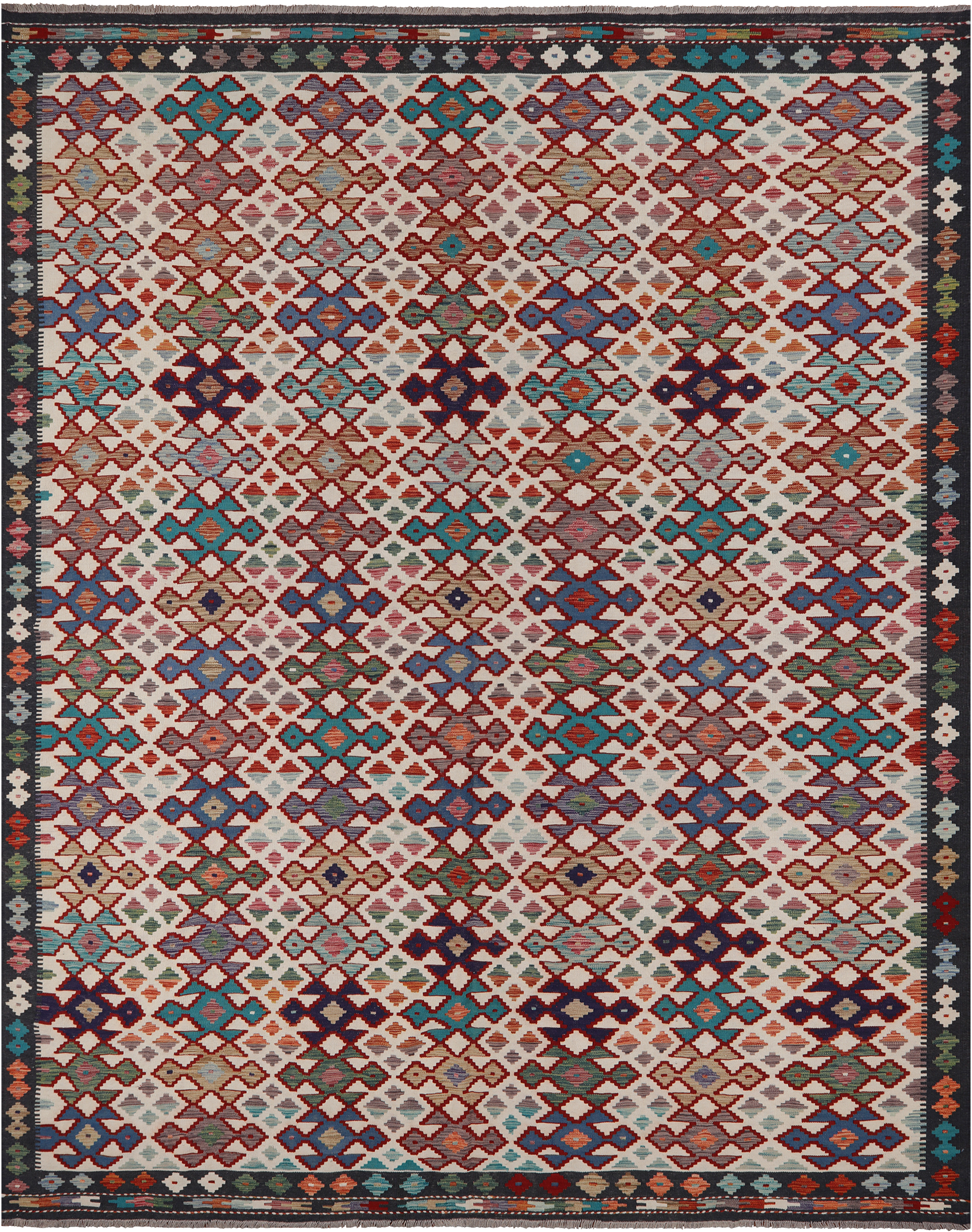 SUPER SALE Reversible Kilim Flat Weave Wool On Wool Rug - 10' 2" X 12' 8"