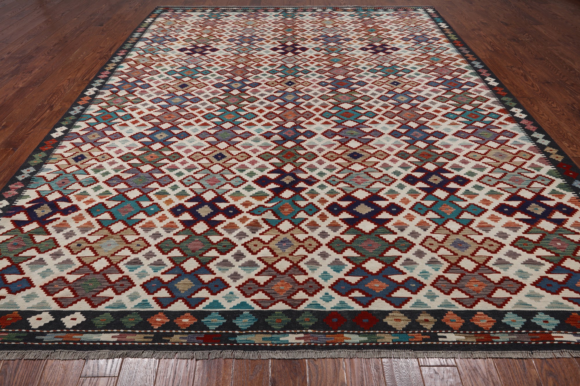 SUPER SALE Reversible Kilim Flat Weave Wool On Wool Rug - 10' 2" X 12' 8"