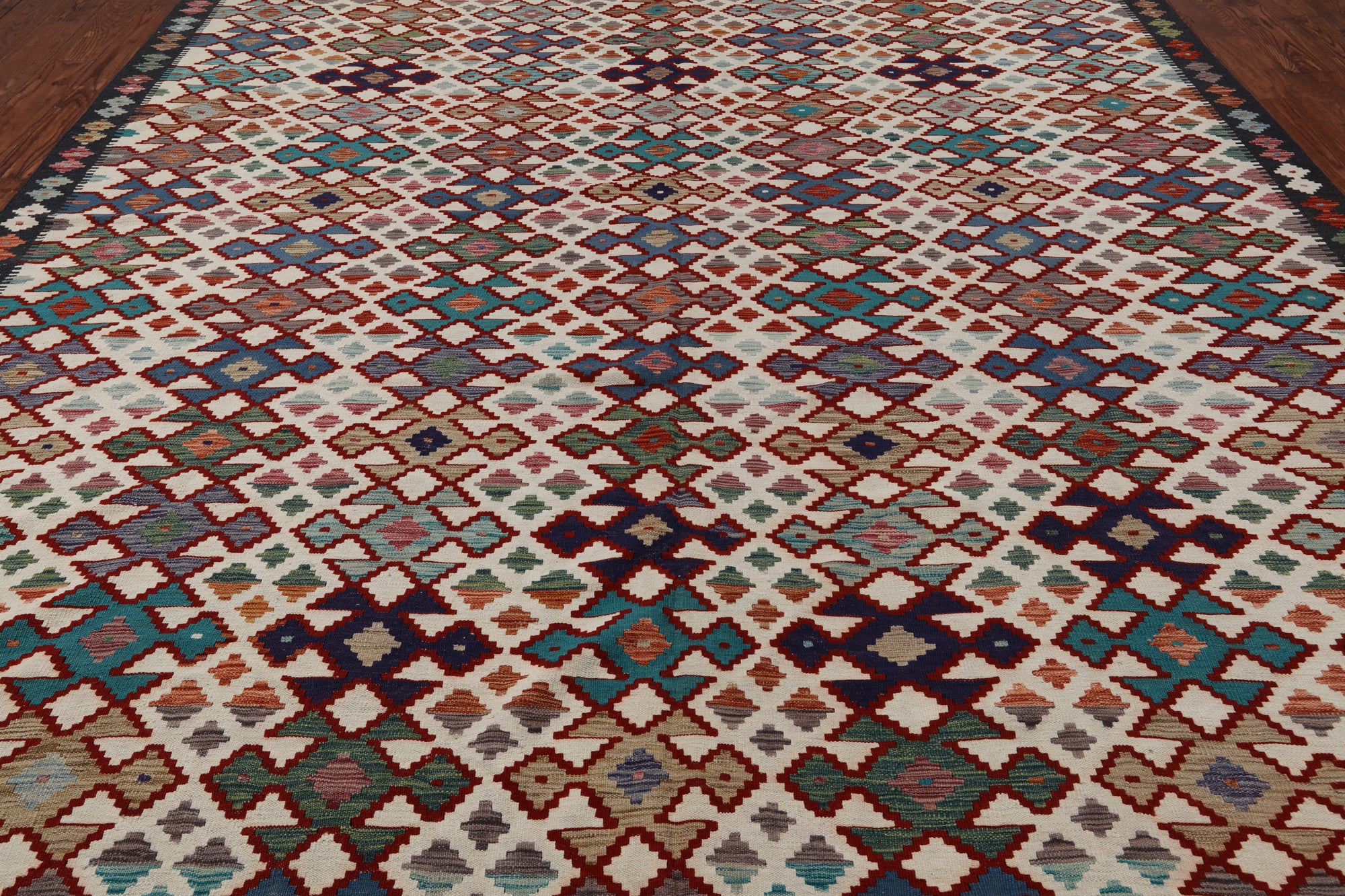 SUPER SALE Reversible Kilim Flat Weave Wool On Wool Rug - 10' 2" X 12' 8"