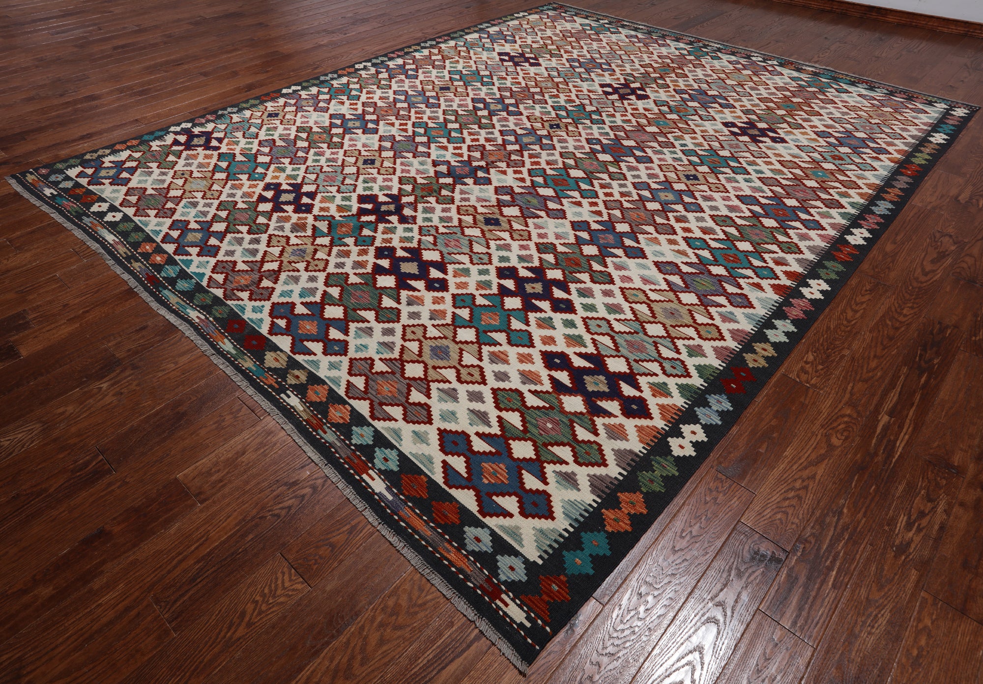 SUPER SALE Reversible Kilim Flat Weave Wool On Wool Rug - 10' 2" X 12' 8"