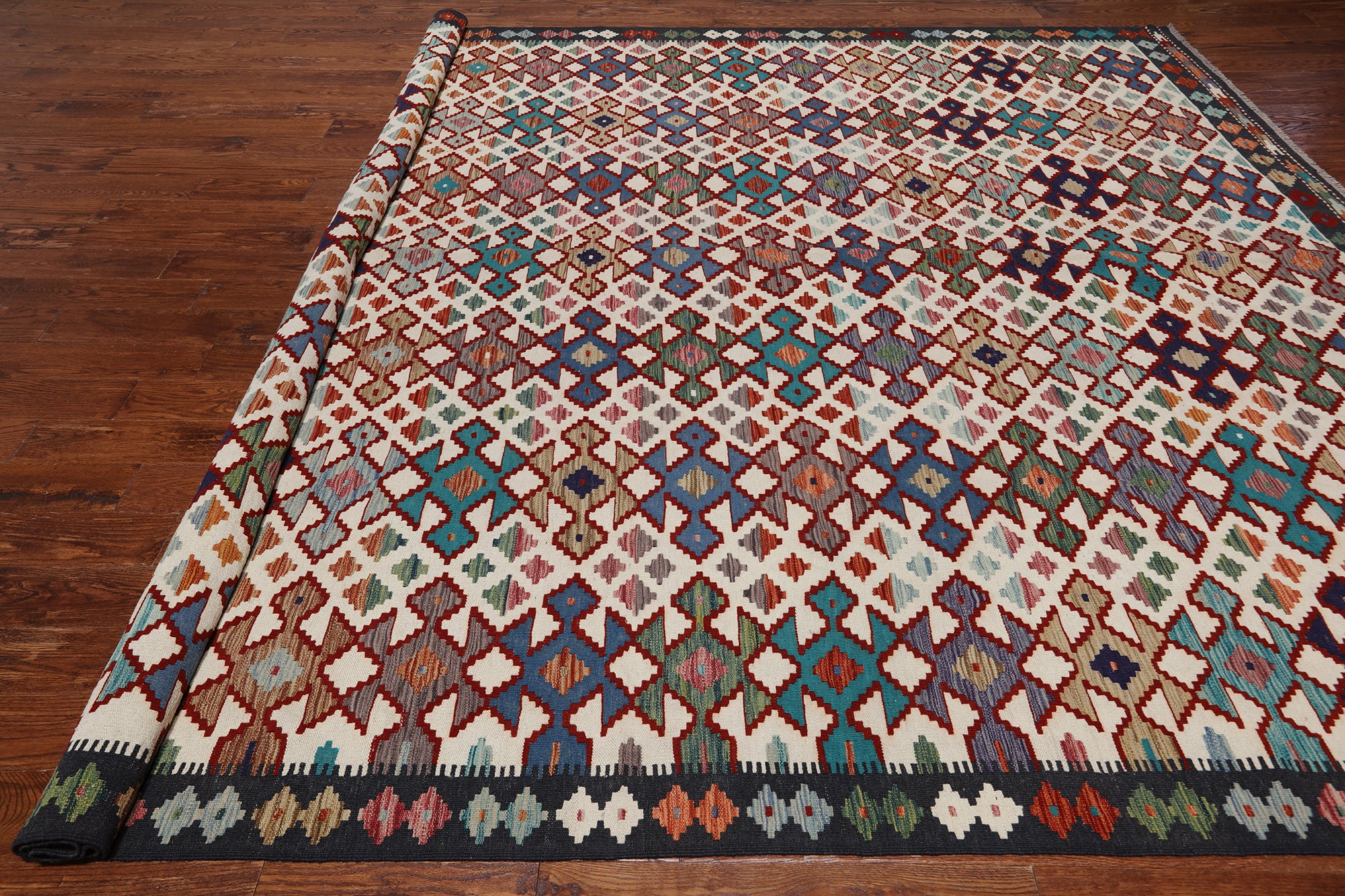 SUPER SALE Reversible Kilim Flat Weave Wool On Wool Rug - 10' 2" X 12' 8"