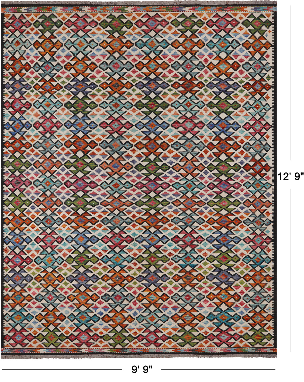 SUPER SALE Reversible Kilim Flat Weave Wool On Wool Rug - 9' 9" X 12' 9"