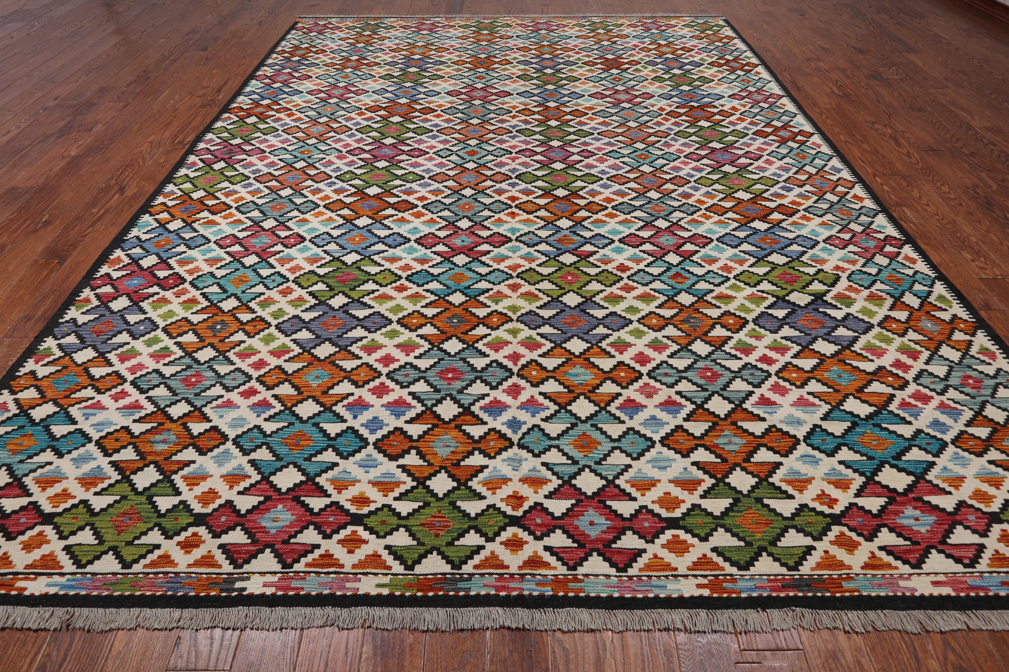 SUPER SALE Reversible Kilim Flat Weave Wool On Wool Rug - 9' 9" X 12' 9"