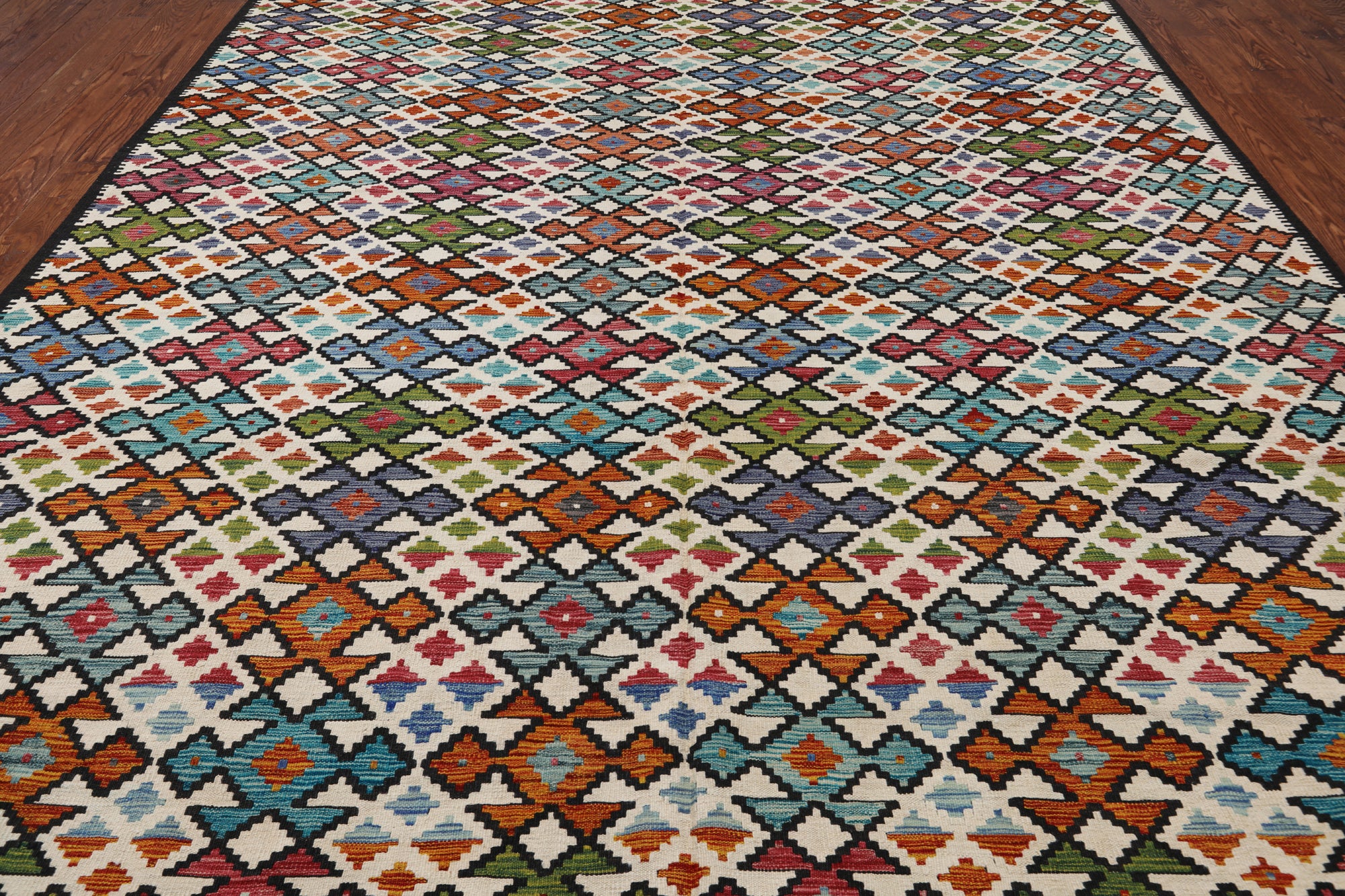 SUPER SALE Reversible Kilim Flat Weave Wool On Wool Rug - 9' 9" X 12' 9"