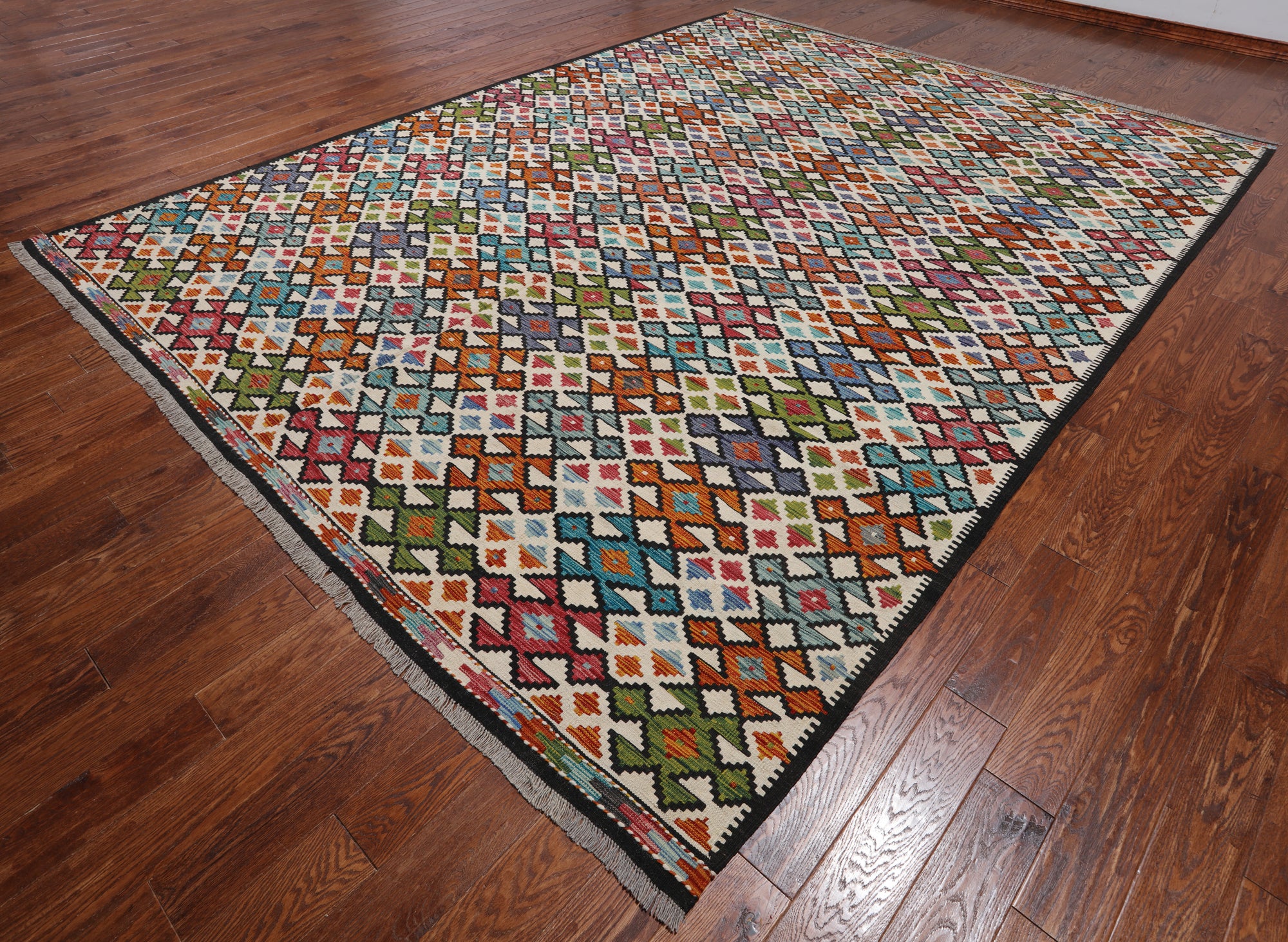 SUPER SALE Reversible Kilim Flat Weave Wool On Wool Rug - 9' 9" X 12' 9"