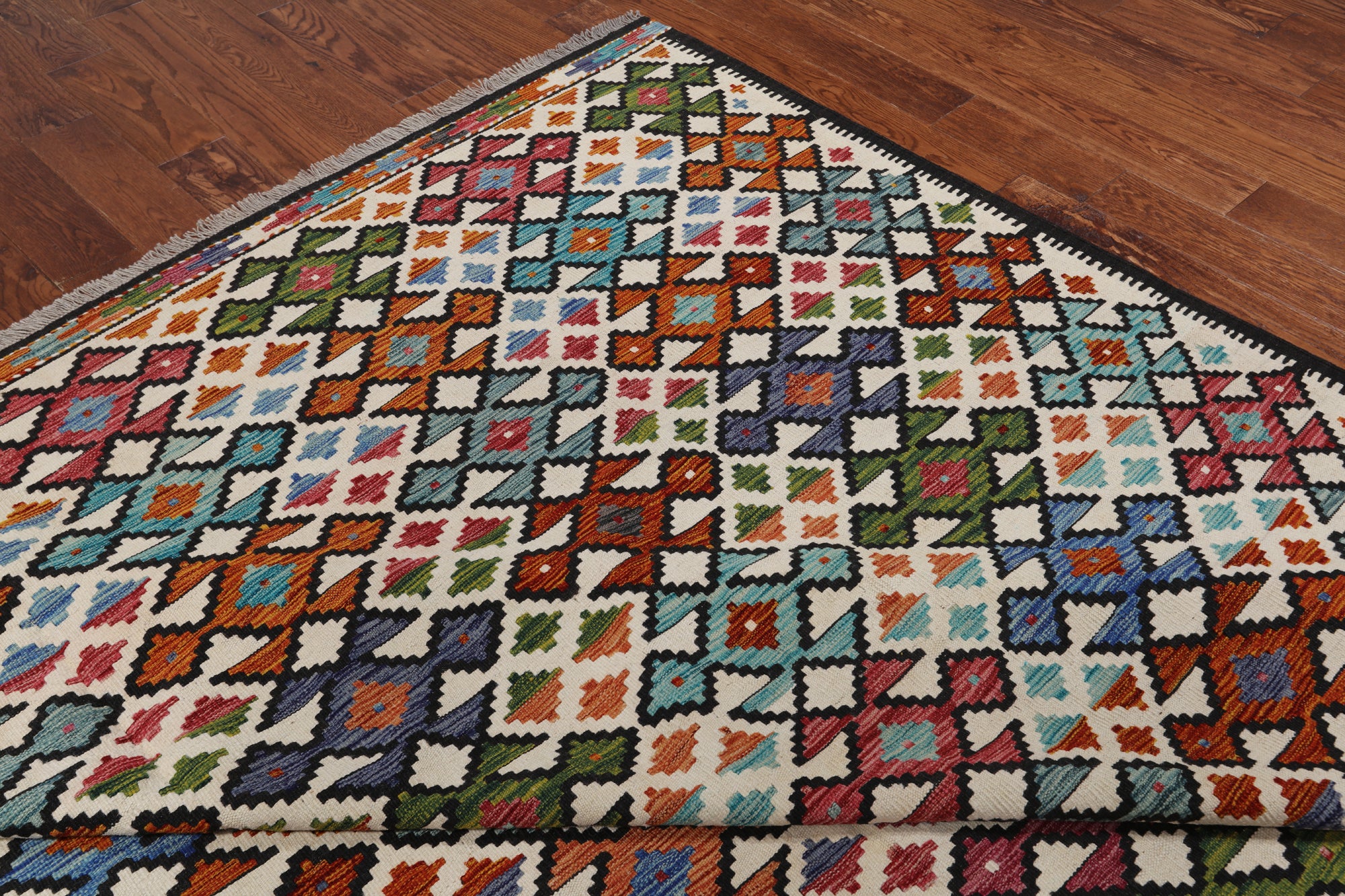 SUPER SALE Reversible Kilim Flat Weave Wool On Wool Rug - 9' 9" X 12' 9"